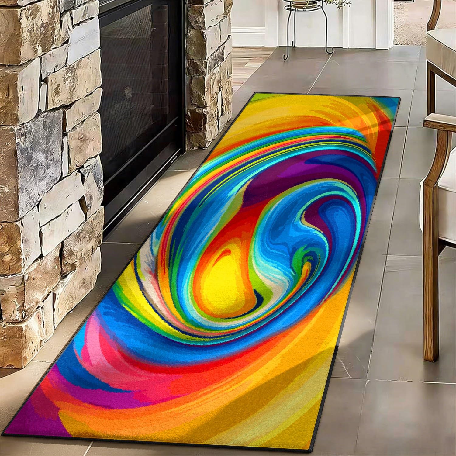 RICAUOU Colorful Hallway Runner Rug, 120x300cm Abstract Swirl Rainbow Design Kitchen Rugs Bohemian-Style 3D Optical Illusion Print Laundry Room Carpet Soft, Non-Slip Machine Washable Bathroom Rugs