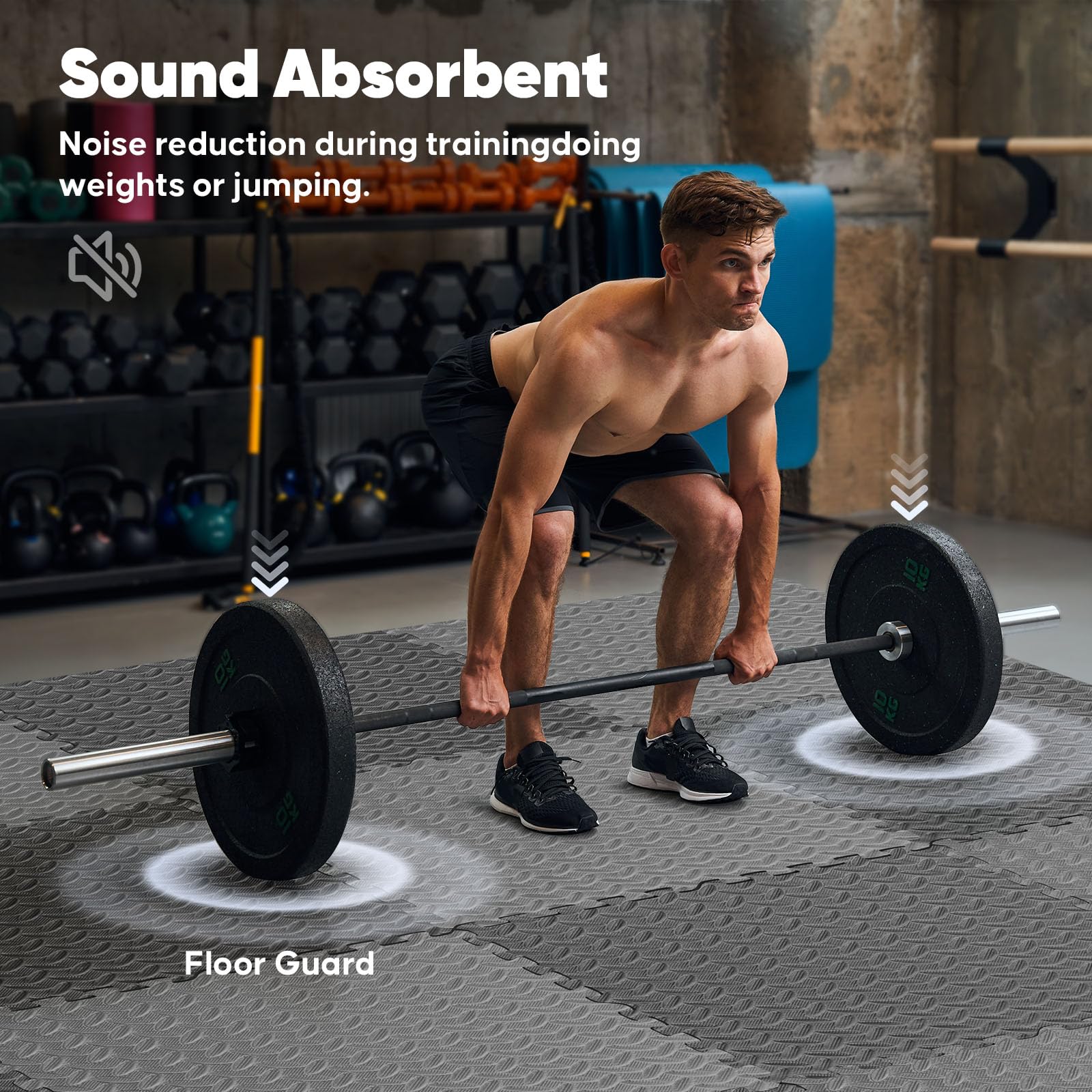 Home Gym Mat, Puzzle Exercise Mat, EVA Interlocking Foam Floor Tiles for Home Workout Equipment and Kids' Play Areas - Black, 24 in x 24 in x ½ in - 16 Tiles (Black, 16 Pack, 64 SQ FT)