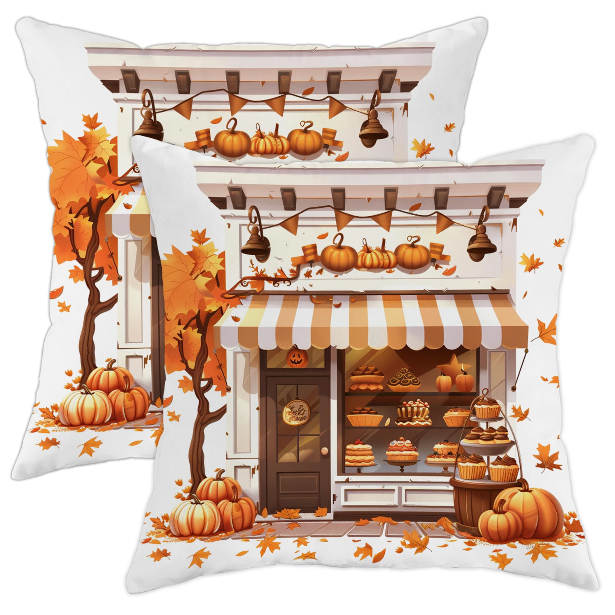 Fall Weird Food Throw Pillow Covers 20x20 Set of 2, Soft Comfy Autumn Cake Shop Pillow Cases Kit, Harvest Holiday Velvet Decorative for Couch Sofa Living Room Bed