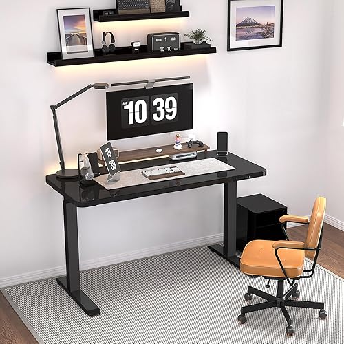 Miniatura 2 de ERGOMORE Escritorio de pie de cristal con cajones, escritorio ajustable de 45 pulgadas con ajustes preestablecidos de memoria de altura y puertos de