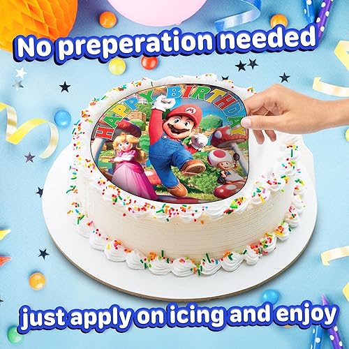 Miniatura 4 de Decoración clásica para pastel de videojuegos de 7.5 pulgadas, decoración redonda comestible para tartas de cumpleaños, pastel de cumpleaños