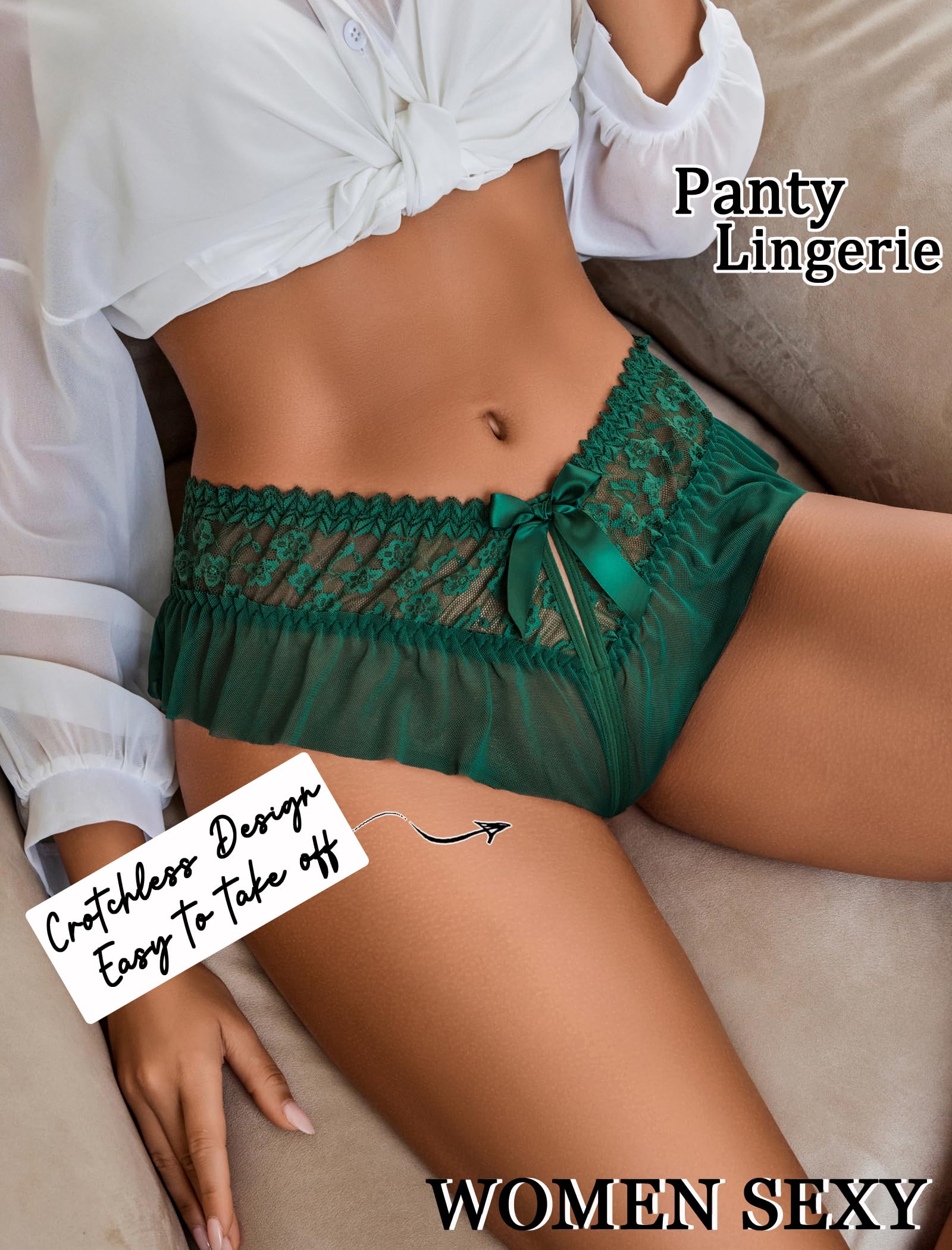 Avidlove Sexy Panties for Women Bikini Underwear Floral Lace Briefs with Cute Bow Center 1-4 Pack: Green X-Large