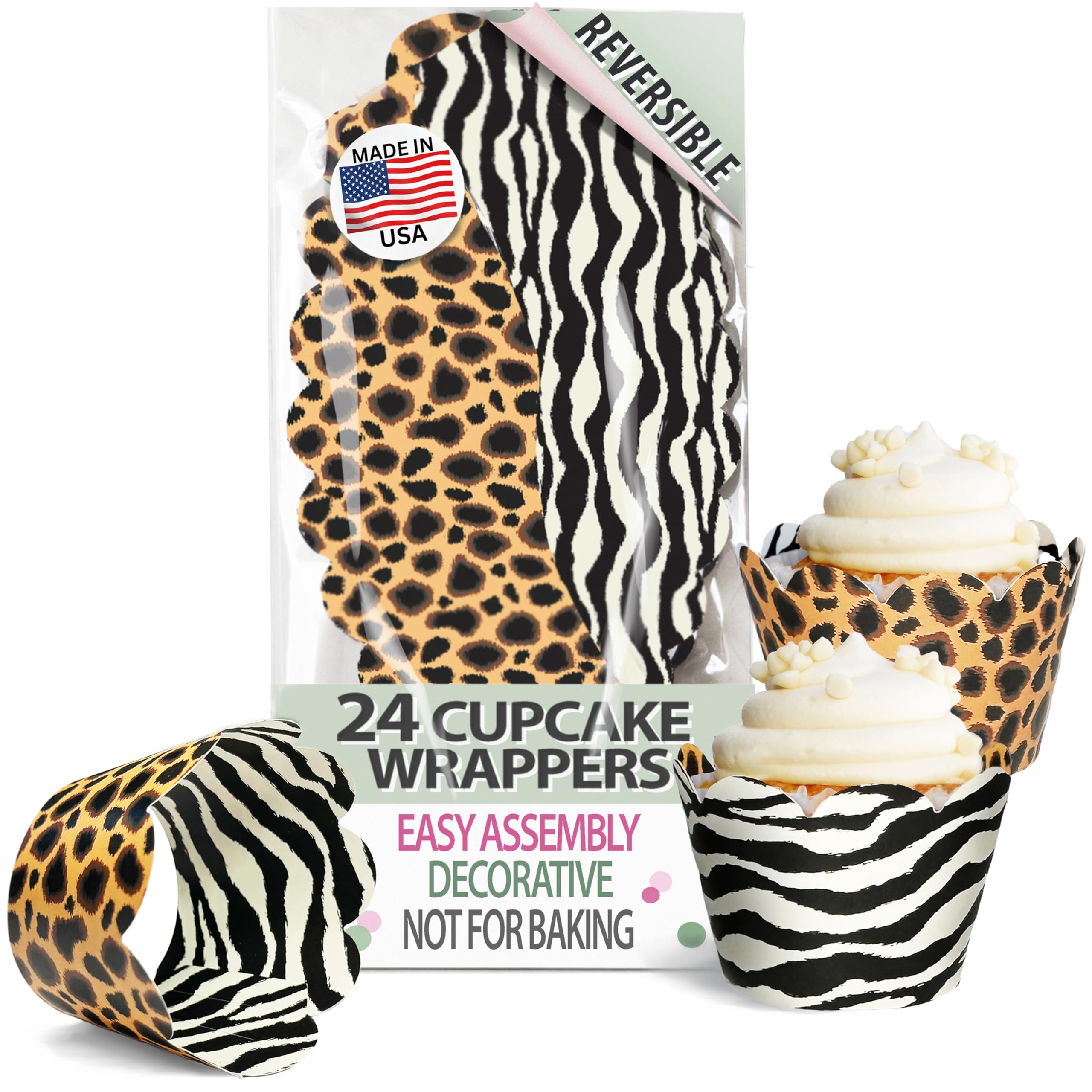 Cupcake Wrappers - Animal Print Baby Shower Decoration, Wild 1 Bridal Bachelorette, Jungle Safari Zoo Birthday Party Decorative Liners, Leopard Zebra