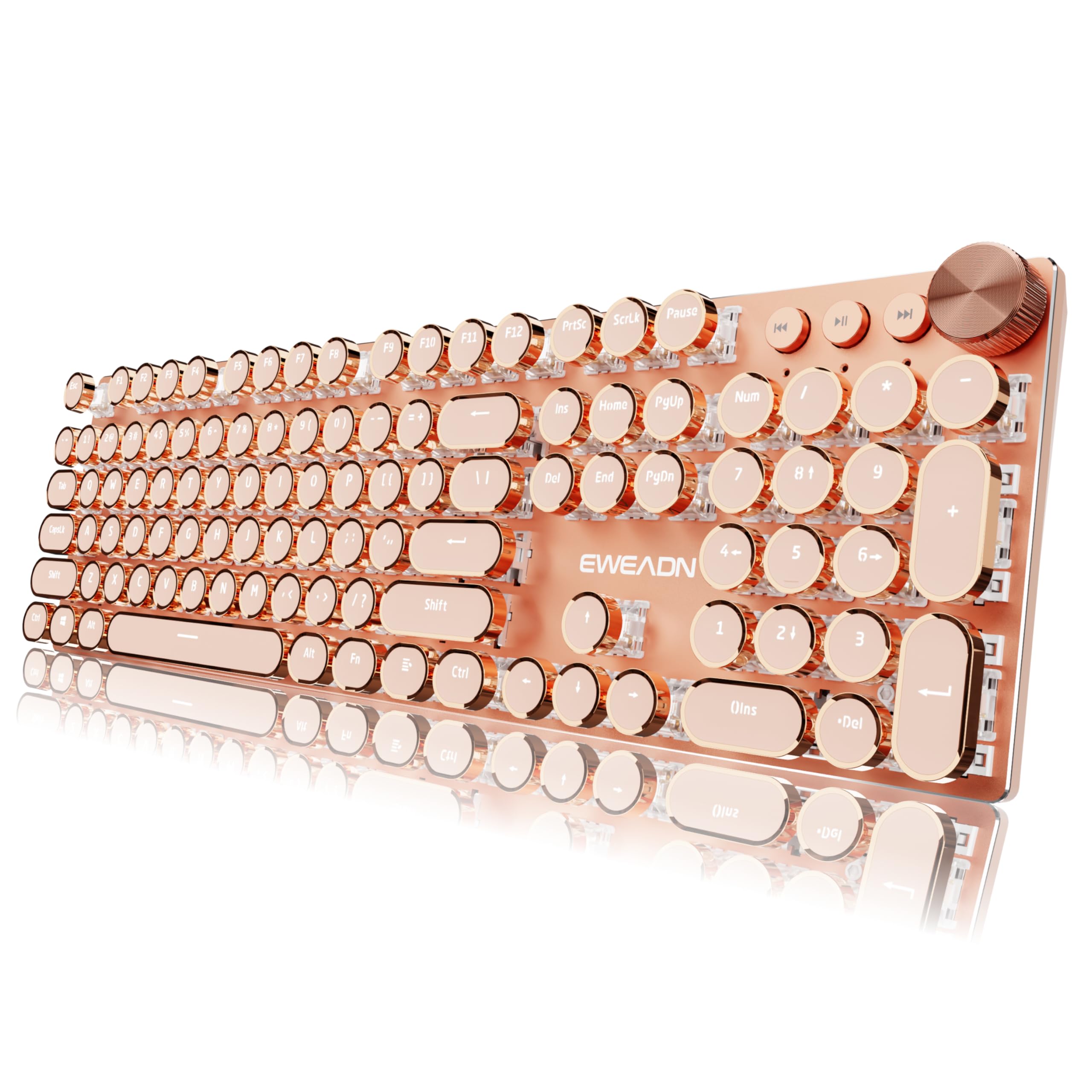 EWEADN V20 Wired Typewriter Keyboard, Typewriter Style Mechanical Keyboards,104 Keys Retro Computer Keyboards,Media Control Knob, Wired Computer Keyboard Pink Switch for Windows/Mac/PC-Pink