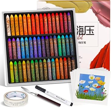 Paul Rubens Oil Pastel Set, Artist Oil Pastels, Oil Art Kit, Includes 48 Brightly Colored HAIYA Soft Oil Pastels + 1 Palette Knife+ 1 Roll of Masking Tape+ 1 Acrylic Marker + 10 Oil Pastel Paper