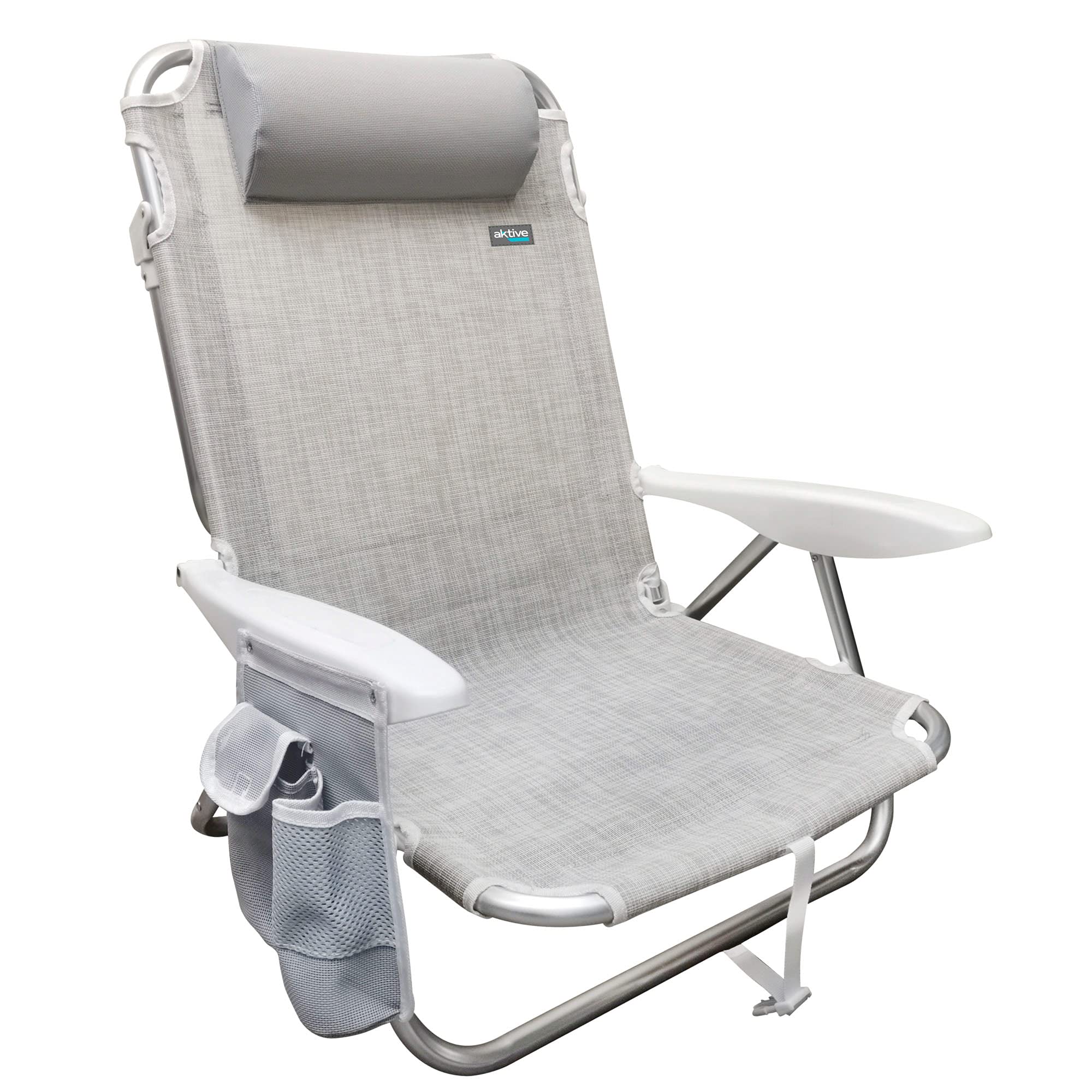 Aktive 62623 - Silla, cojín, Plegable, 67x67x76 cm, Silla de Playa reclinable, 4 Posiciones, Color Beige, con asa de Transporte, Gris