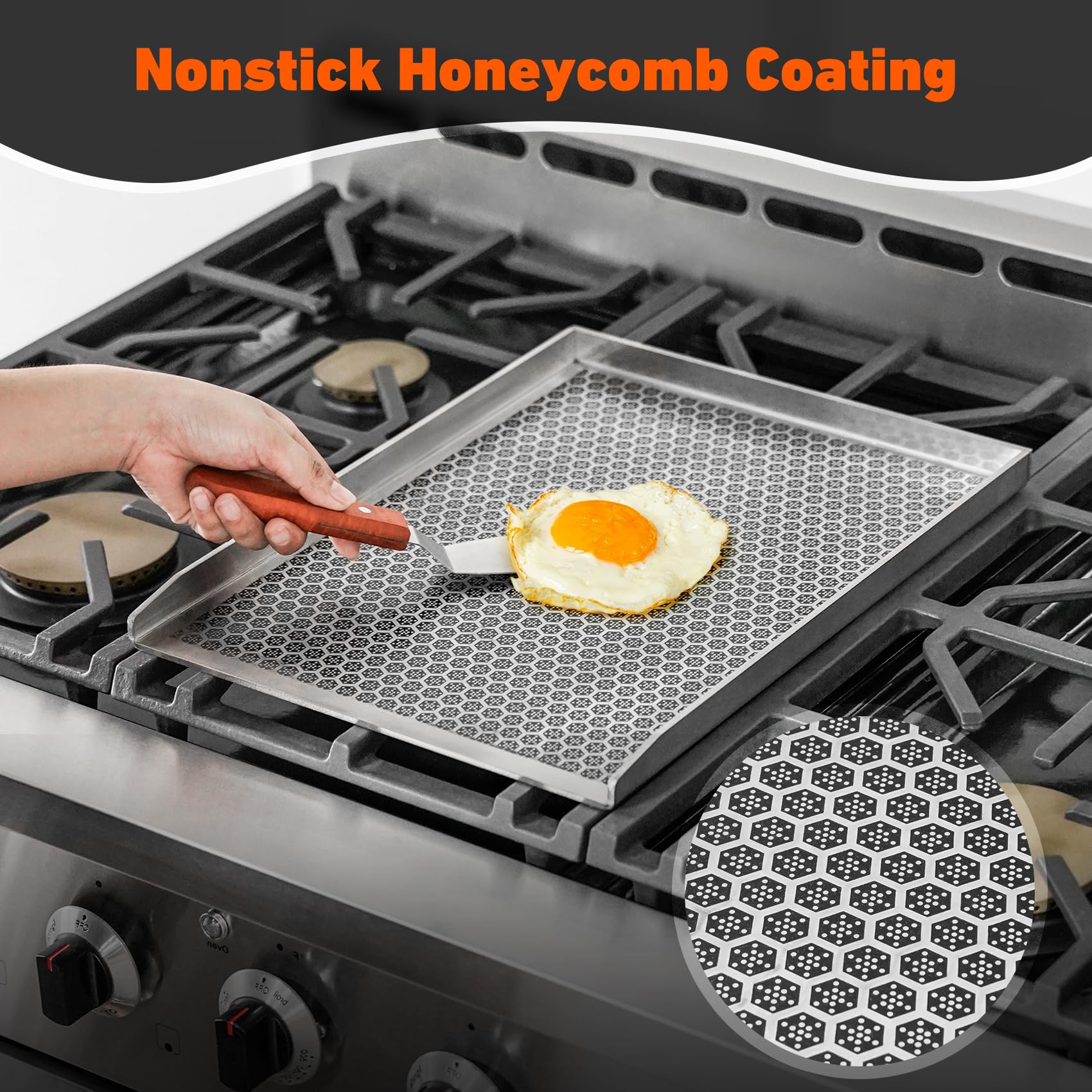 onlyfire Piastra per Barbecue con Rivestimento Antiaderente a Nido d'Ape, Piastra in Acciaio Inossidabile per La Maggior Parte delle Griglie a Gas e A Carbone, Rettangolare Plancha, 40×30 cm