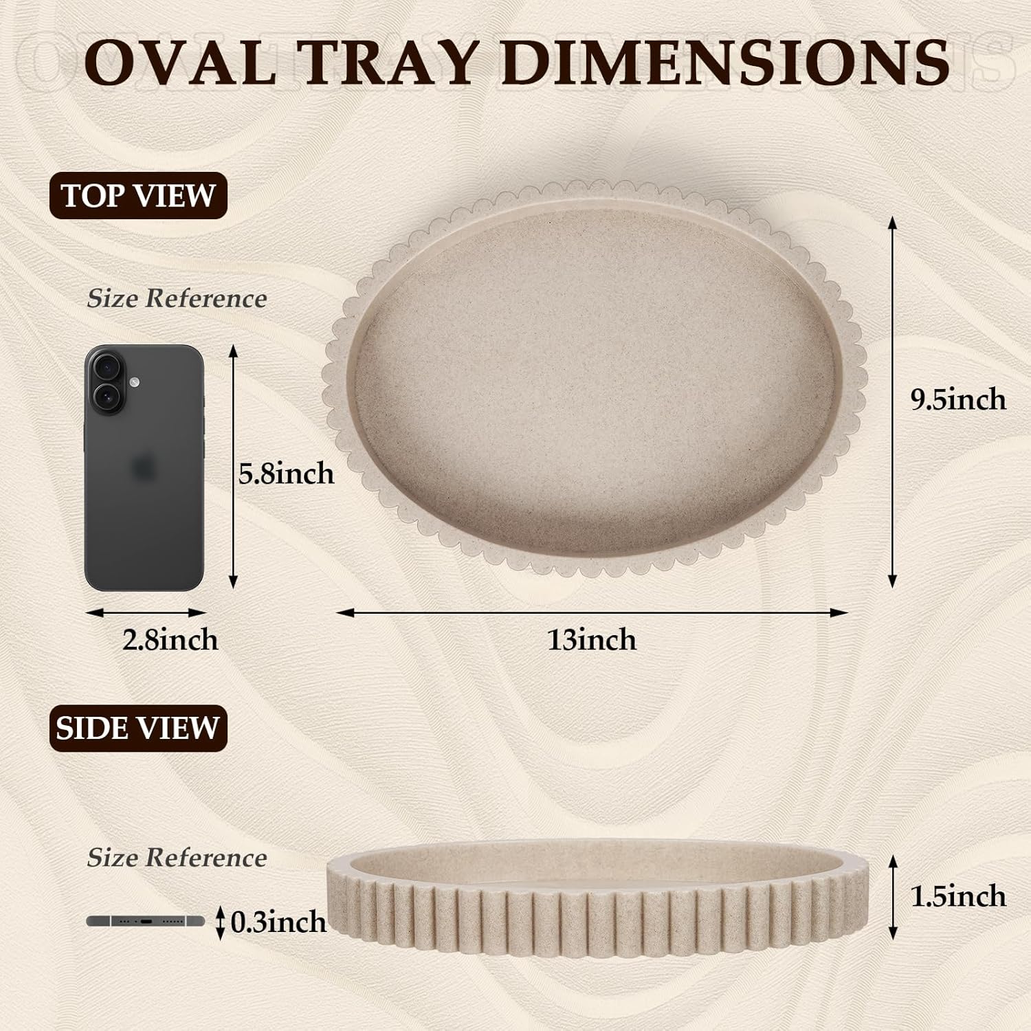 Oval Tray for Coffee Table Decor, 13" Resin Coffee Table Trays, Table Centerpieces Decorative Tray for Home Decor, Modern Decorative Centerpiece Trays, Beige Resin - Image 3