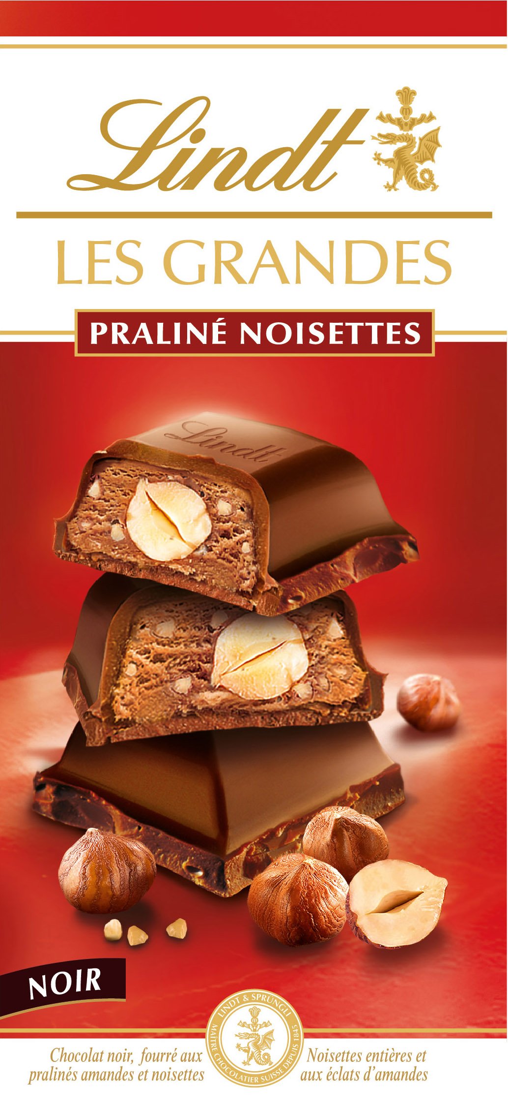 Lindt Les Grandes Praliné Noir Haselnüsse, 225 g, 9 Stück