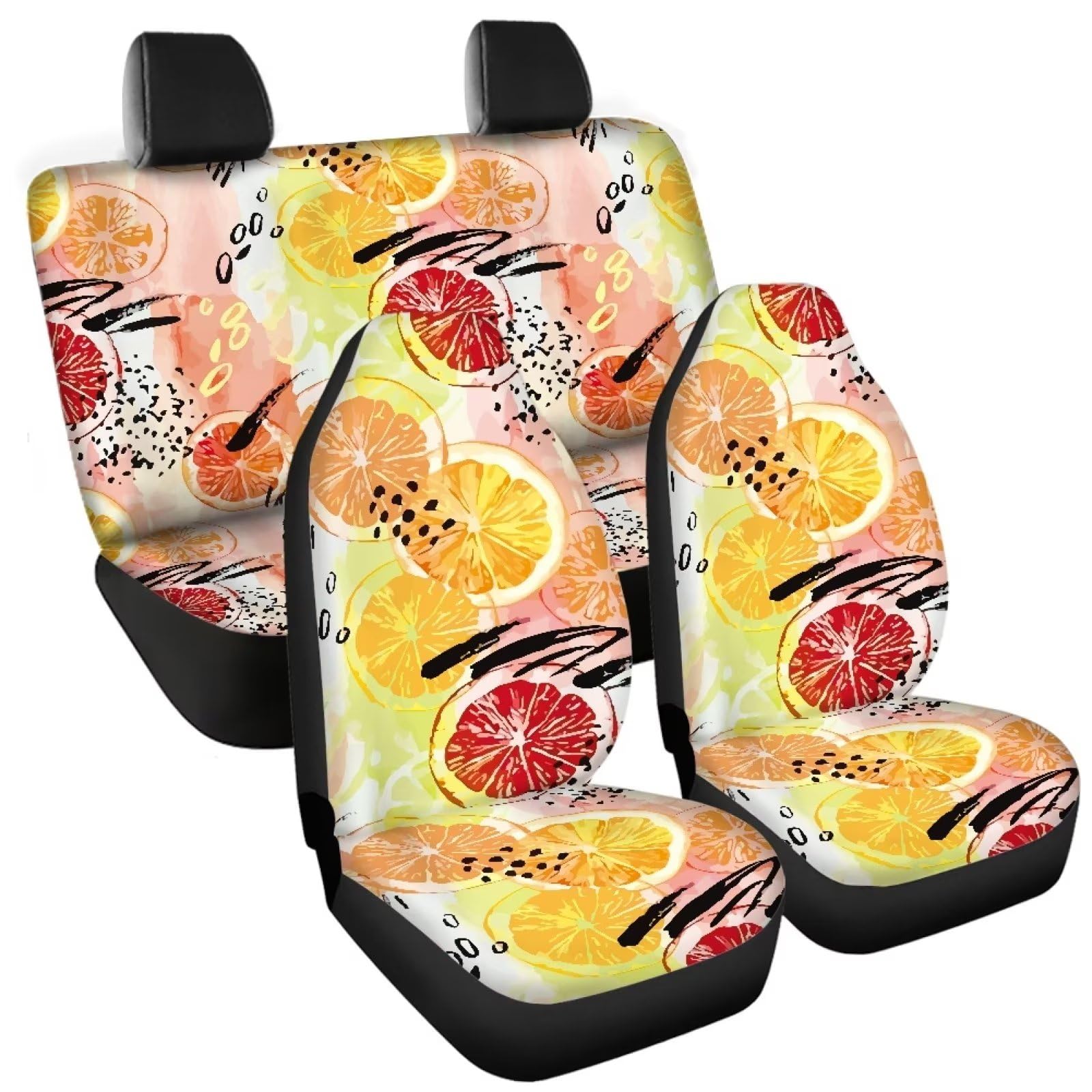 Tomeusey Fresh Summer Fruits 4 Pcs Car Seat Cover Non-Slip Bucket Towel Seat Cover with Front Drivers & Back Seat Protector Mat Universal Fit Workout