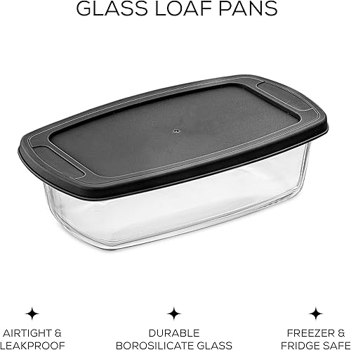 Miniatura 2 de JoyJolt Juego de 3 moldes para hornear pan con tapas. 1.9 cuartos de galón, plato rectangular grande para hornear con tapa. Molde para horno, sartén