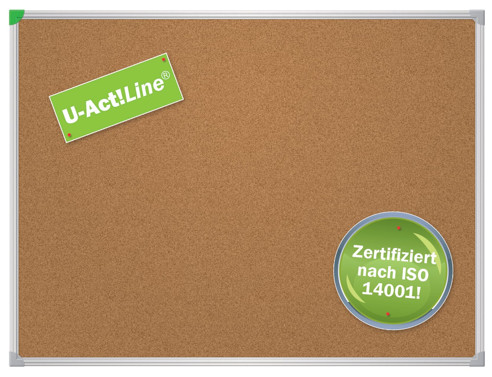 FRANKEN Korktafel U-Act!Line, 80 x 60 cm, pinnbar, mit Aluminiumrahmen, Notiztafel zur Wandbefestigung, braun, KT946080