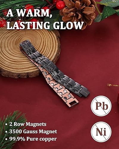 Vista 21 de MagEnergy Pulseras magnéticas de cobre para hombre, 99.9% de cobre puro con imanes de fuerza de doble fila, joyería ajustable con herramienta