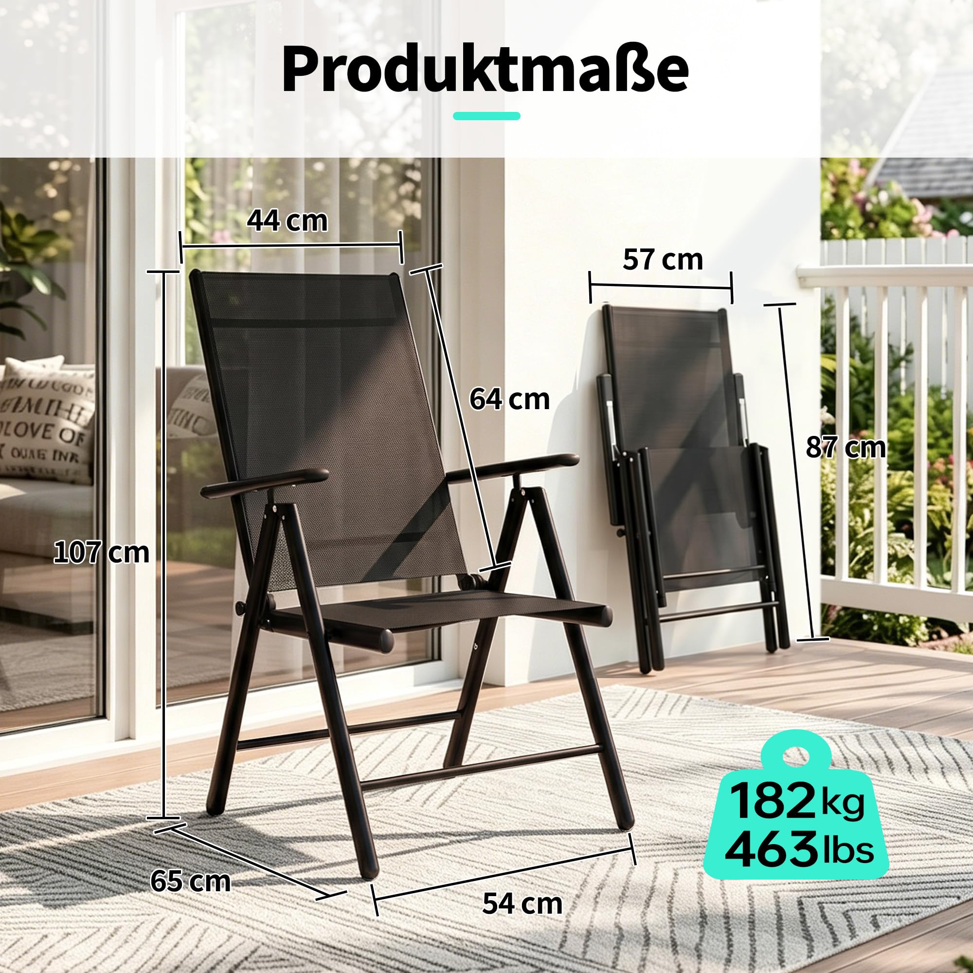 2026 Aufwertung 4er Set Klappbare Hochlehner Gartenstühle, Regulierbarer 7 Winkel Wetterfeste Terrassenstühle mit Atmungsaktives Textilene & Stahlgestell für Garten, Balkon, Terrasse, Poolbereich