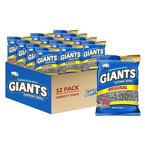 GIANTS Semillas de girasol de tamaño jumbo saladas originales de 575 onzas paquete de 12