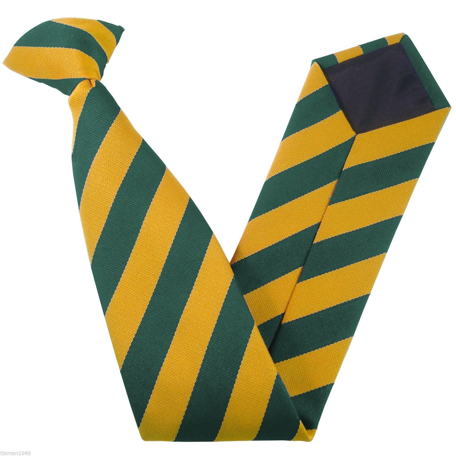 Great British Tie Club Men's Adult Block Stripe Clip On Neck Ties (Gold & Bottle Green)