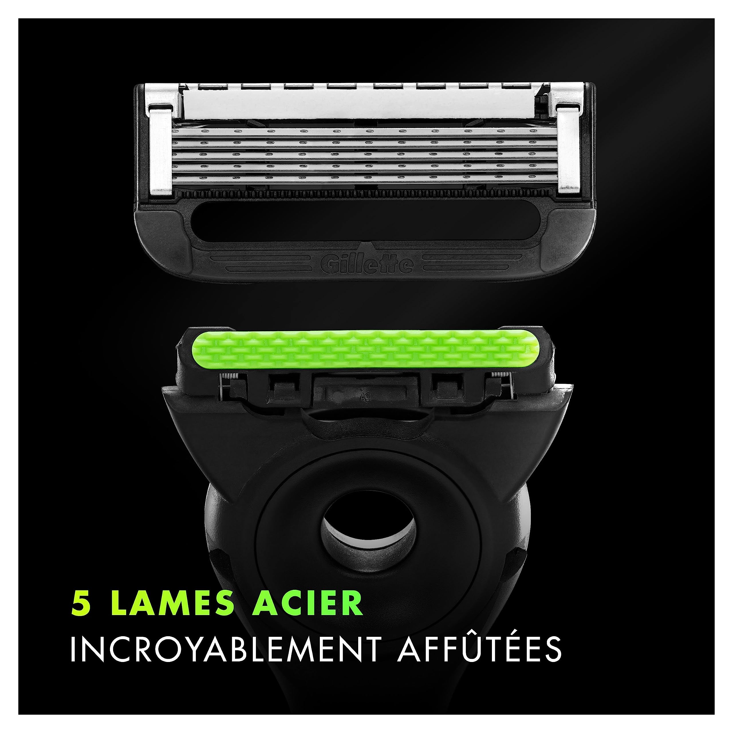 Gillette Labs Rasoir Homme, avec 5 Recharges, Argent – Manche Réutilisable en Métal, Cartouche de Rechange à Lames Affutées, Rasage Efficace avec la Technologie FlexDisc 2D