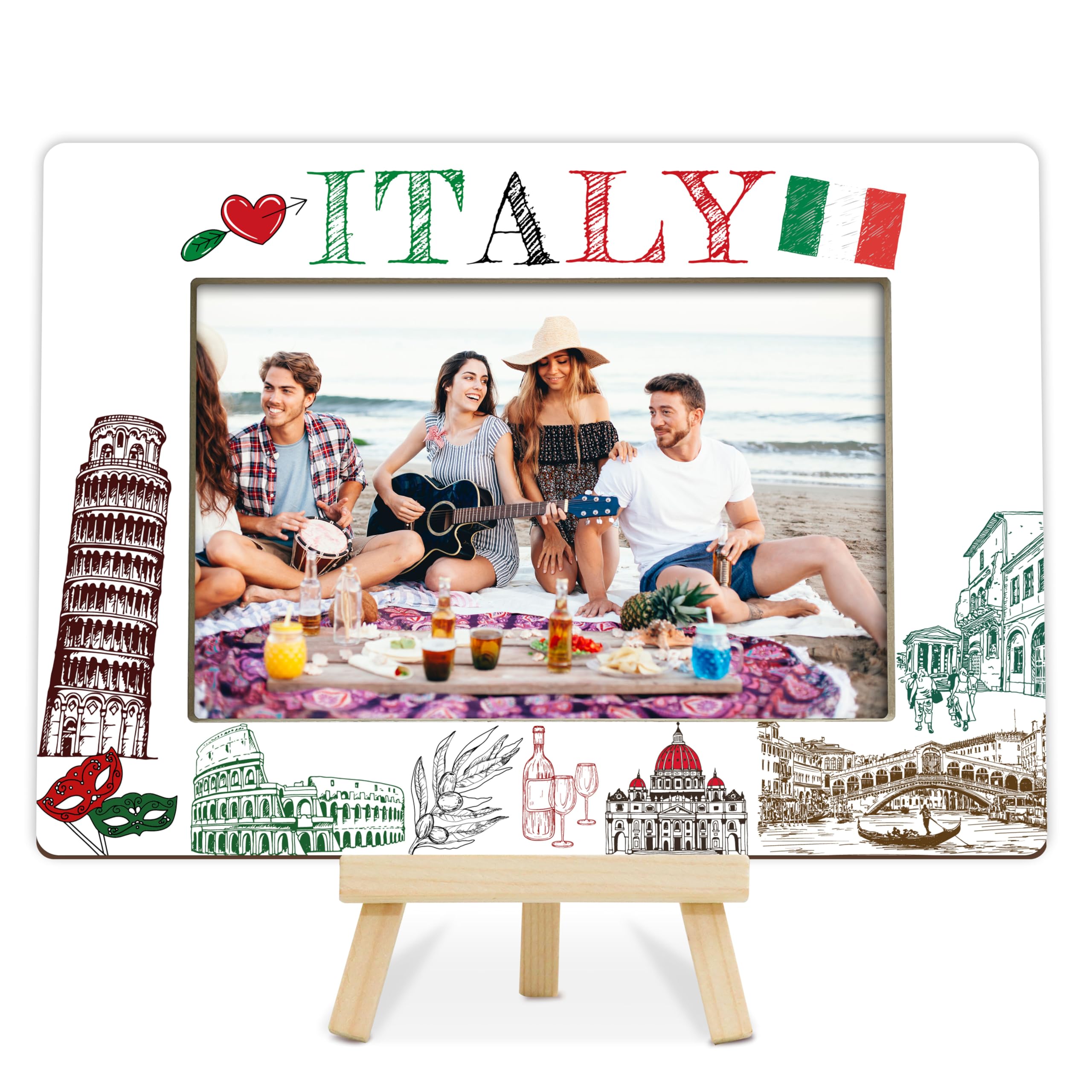 Fbitey Italy Wooden 4x6 Photo Frame - Travel Themed, Cartoon Sketch Of Italian Architecture, With Easel - View #5