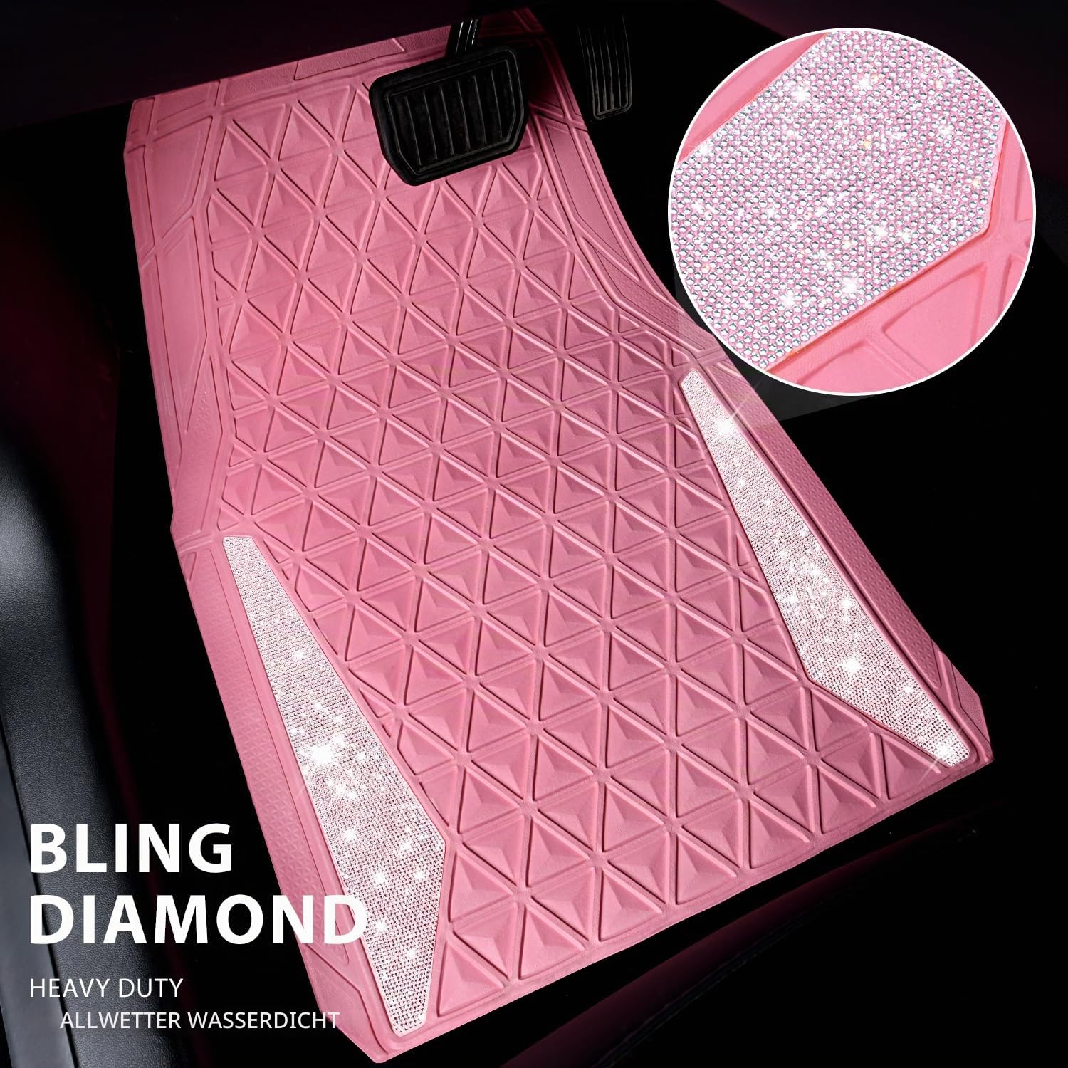 CAR PASS Bling Kristall Automatten, Diamant Gummi Fußmatten Komplettes Set