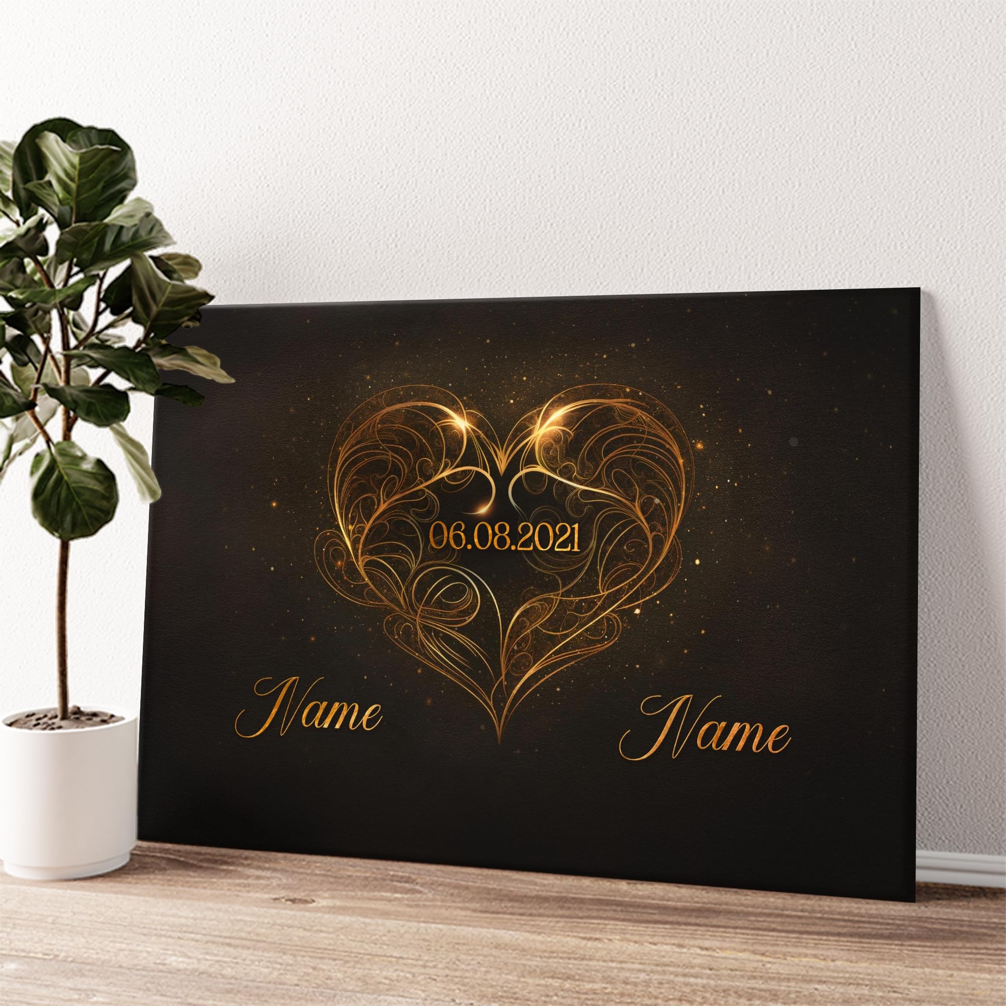 Liebesleinwand Leinwandbild personalisiert | Leinwand gestalten mit Namen und Datum Geschenk für Partner | Elegante Liebe