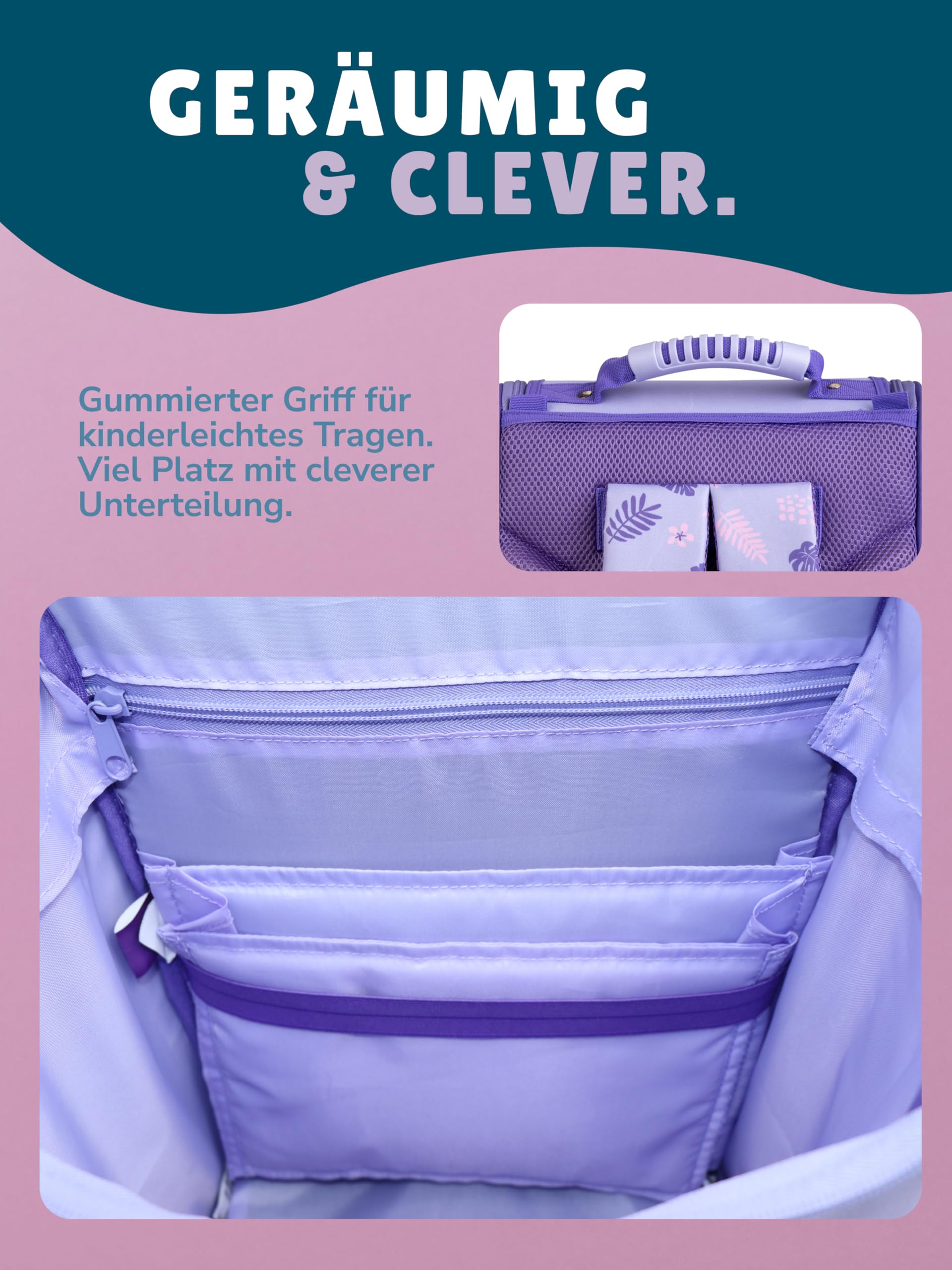 Familando - Schulranzen Set - 6-teilig mit Sporttasche - Disneys Lilo und Stitch - Ergonomisch, stabil & mit gepolstertem Rücken - 930g leicht - 15L Volumen - Mit Reflektoren - 1. Klasse