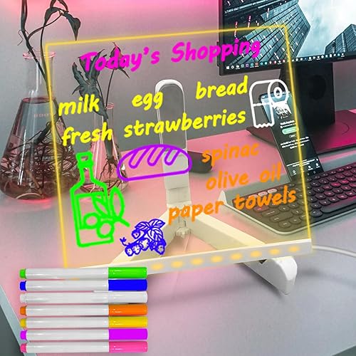 Pizarra acrílica de borrado en seco  8.26 x 8.26 pulgadas, caballete de escritorio transparente con bandeja de 7 marcadores en el escritorio, bloc
