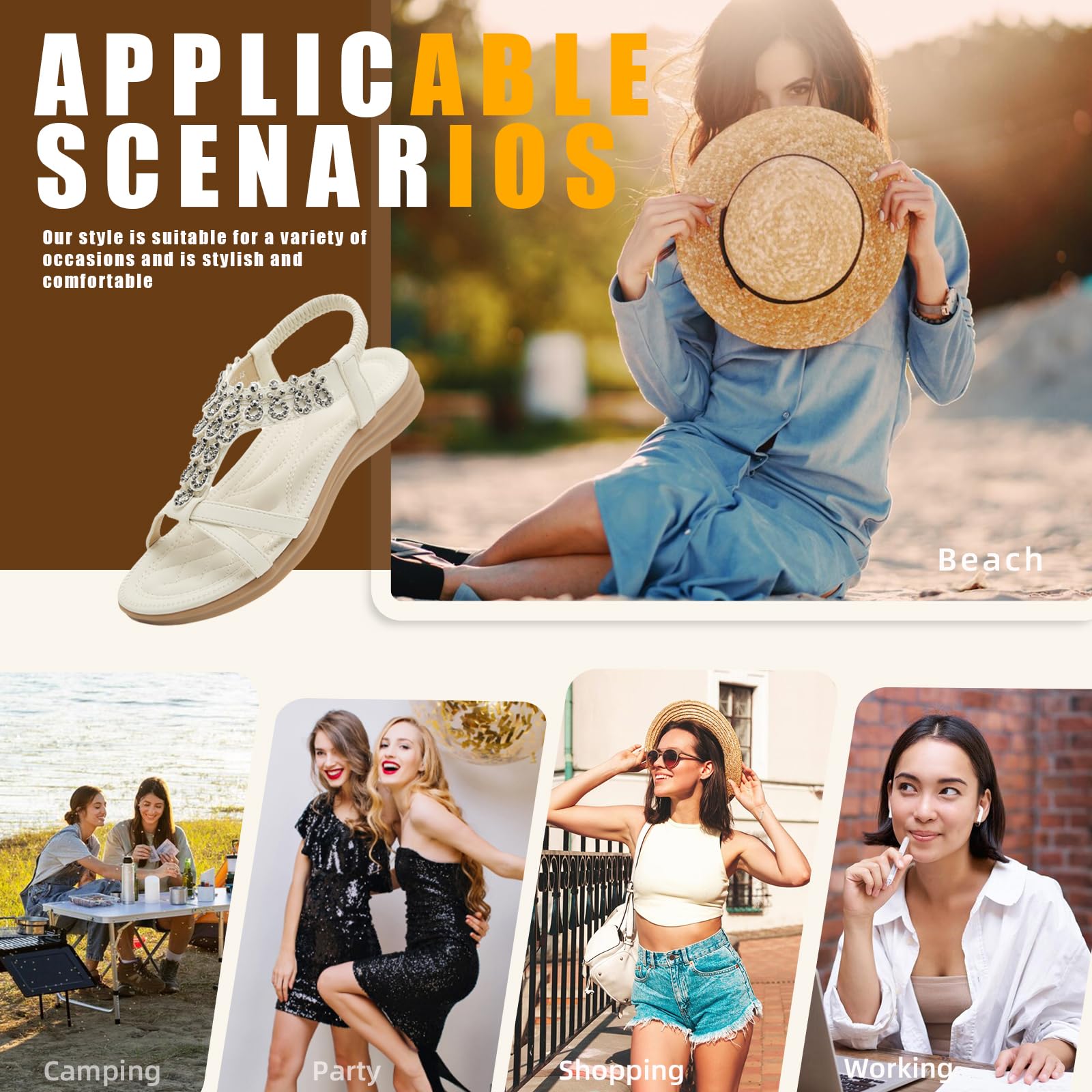 Acfoda Sandales Femme Été Confortable Bohême Chaussure Léger Tongs