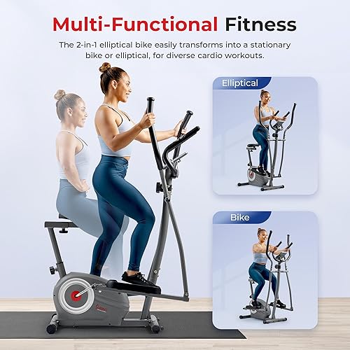 Miniatura 2 de Sunny Health & Fitness Elliptical and Bike Exercise Machine, Ultra Silent Adjustable Resistance Levels Cross Trainer for Home Gym with Pulse Rate