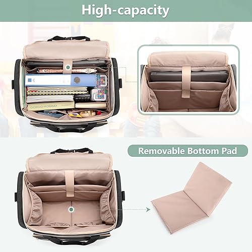 Miniatura 3 de LUXJA Bolsa con ruedas para profesores con compartimento para portátil y carrito desmontable, bolsa multifuncional para profesores (patente