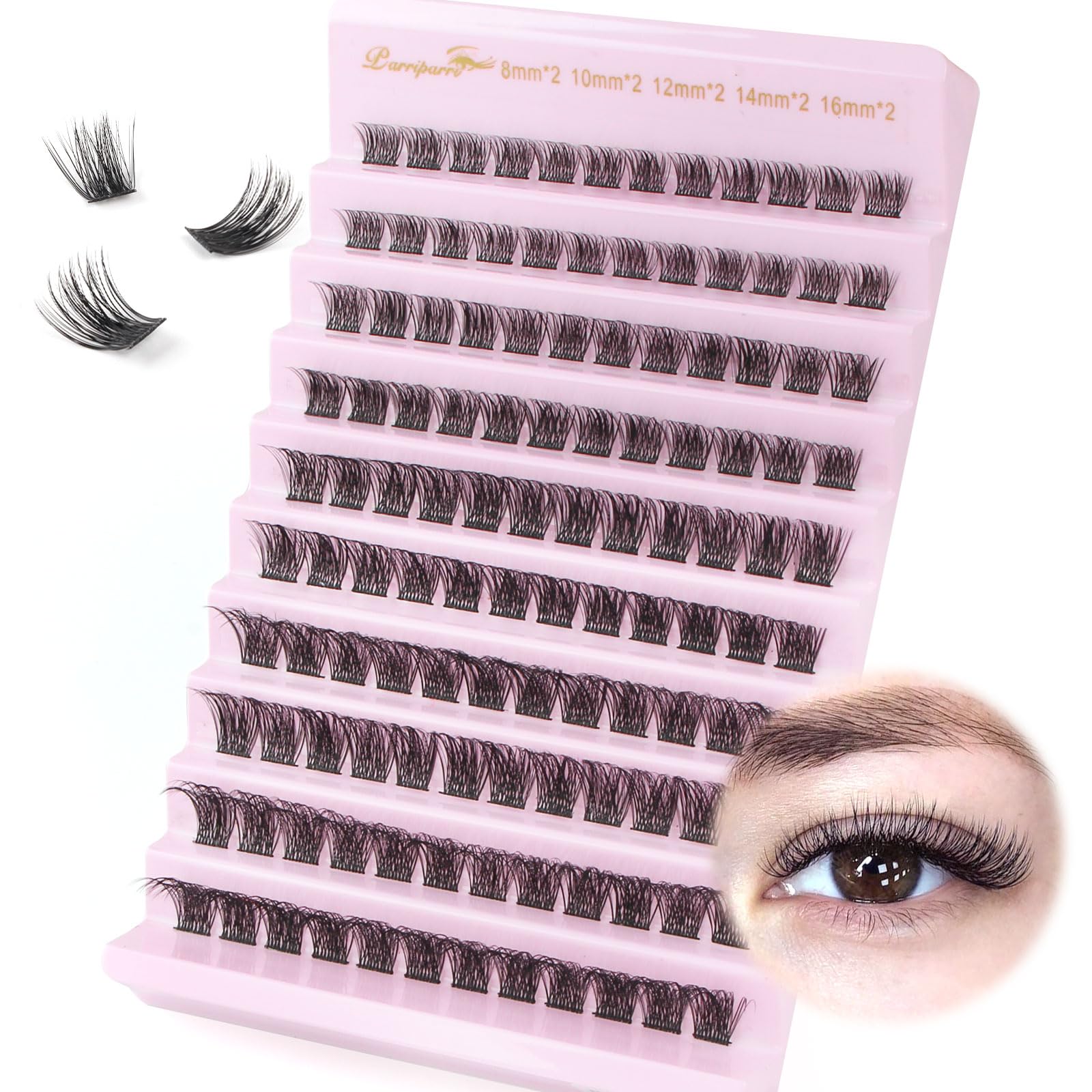 Parriparri Cluster Lashes DIY Individual Eyelashes 120Pcs Individual Lashes Volume False Eyelashes Extensions Wispy Lashes Fluffy Cluster DIY at Home (8-16MM MIX)