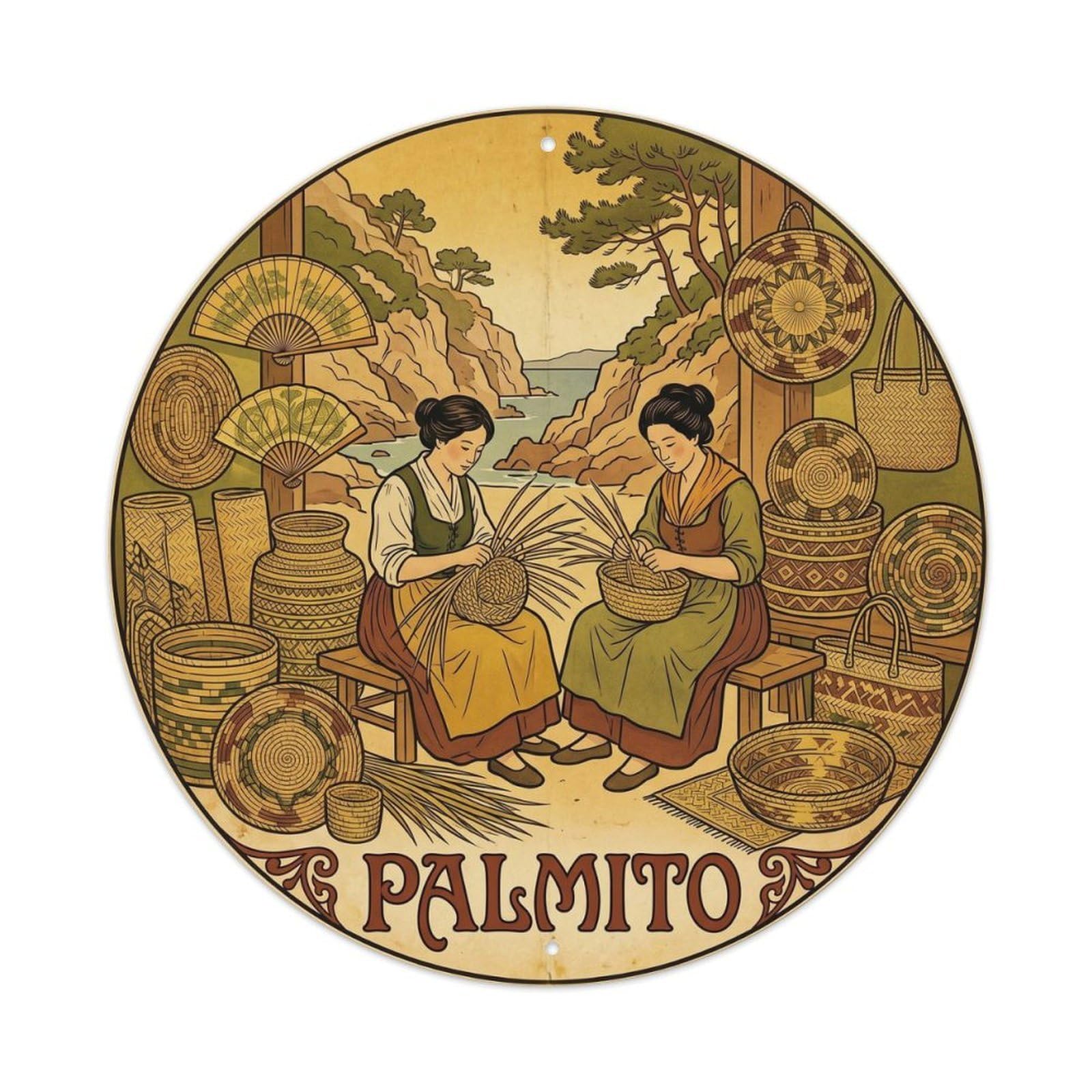 Mallorca Palmito Weaving Craft Heritage Market Folk Metal Tin Sign