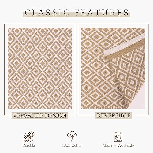 Miniatura 10 de RAJRANG - Alfombra pequeña de algodón blanco y negro para entrada con patrón geométrico de diamante, 34 x 21 pulgadas, rectangular