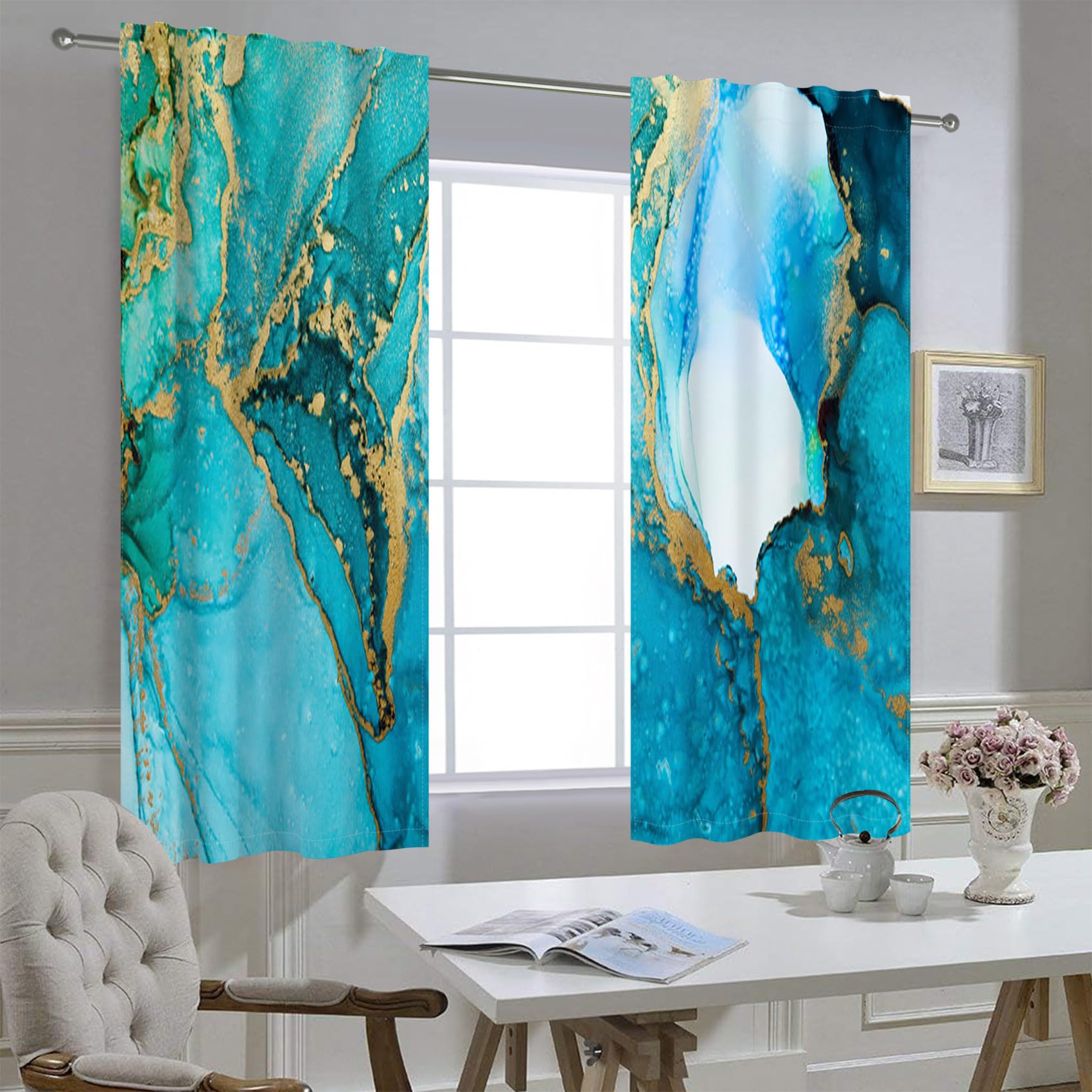 Kzzfqxb 140x229cm Marbel Texture Curtains 2 Panels - Image 3