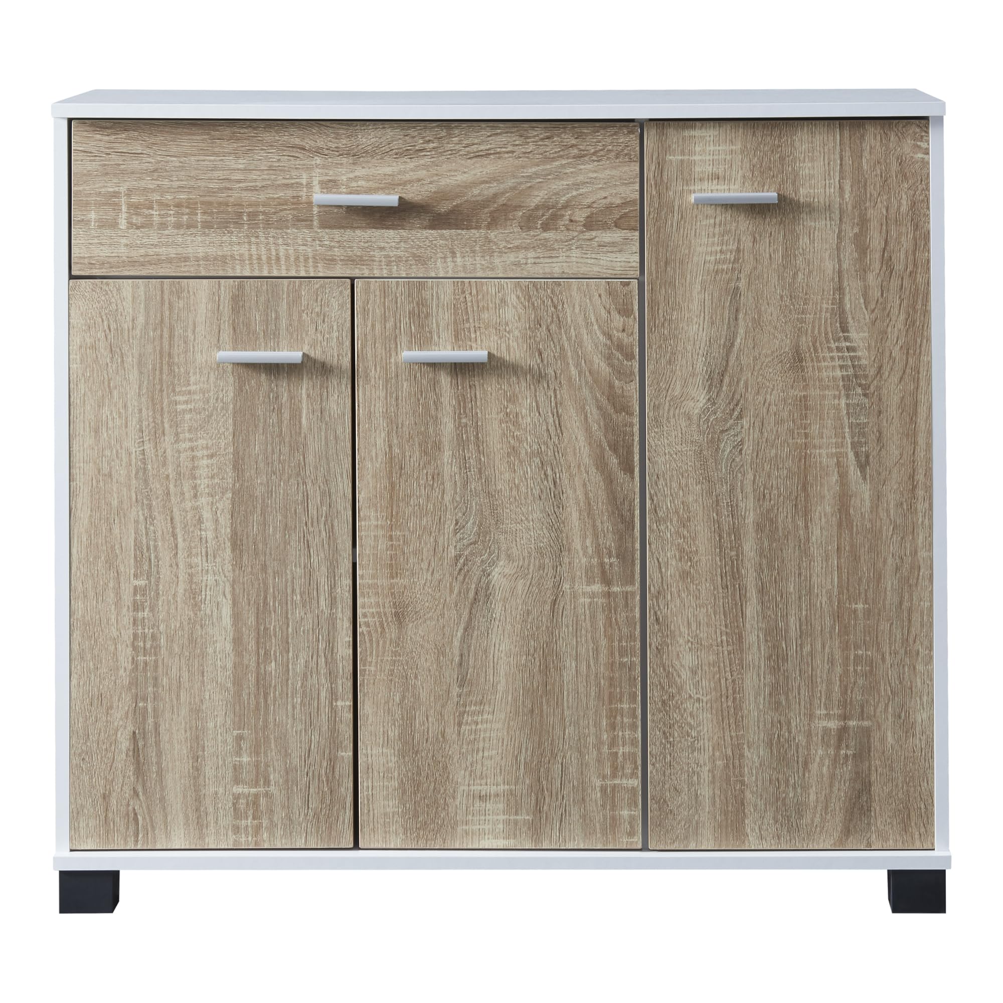 [en.casa] Comò Armadio Basso Madia con Cassetto e Ante Armadietto Stretto Multiuso Mobile Portascarpe 72 x 80 x 28 cm - Bianco/Effetto Rovere