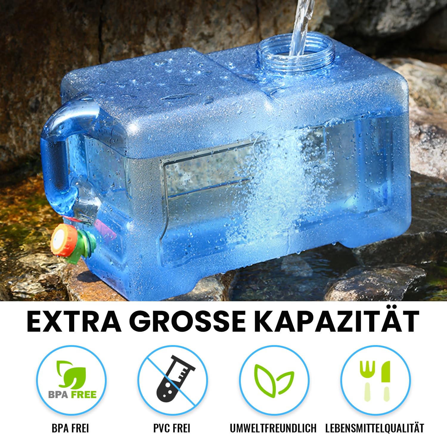 Umikk 5L ~ 22L,Tanica per acqua da campeggio, con rubinetto, contenitore per acqua potabile portatile, tanica per acqua senza BPA, per viaggi all'aperto e a casa