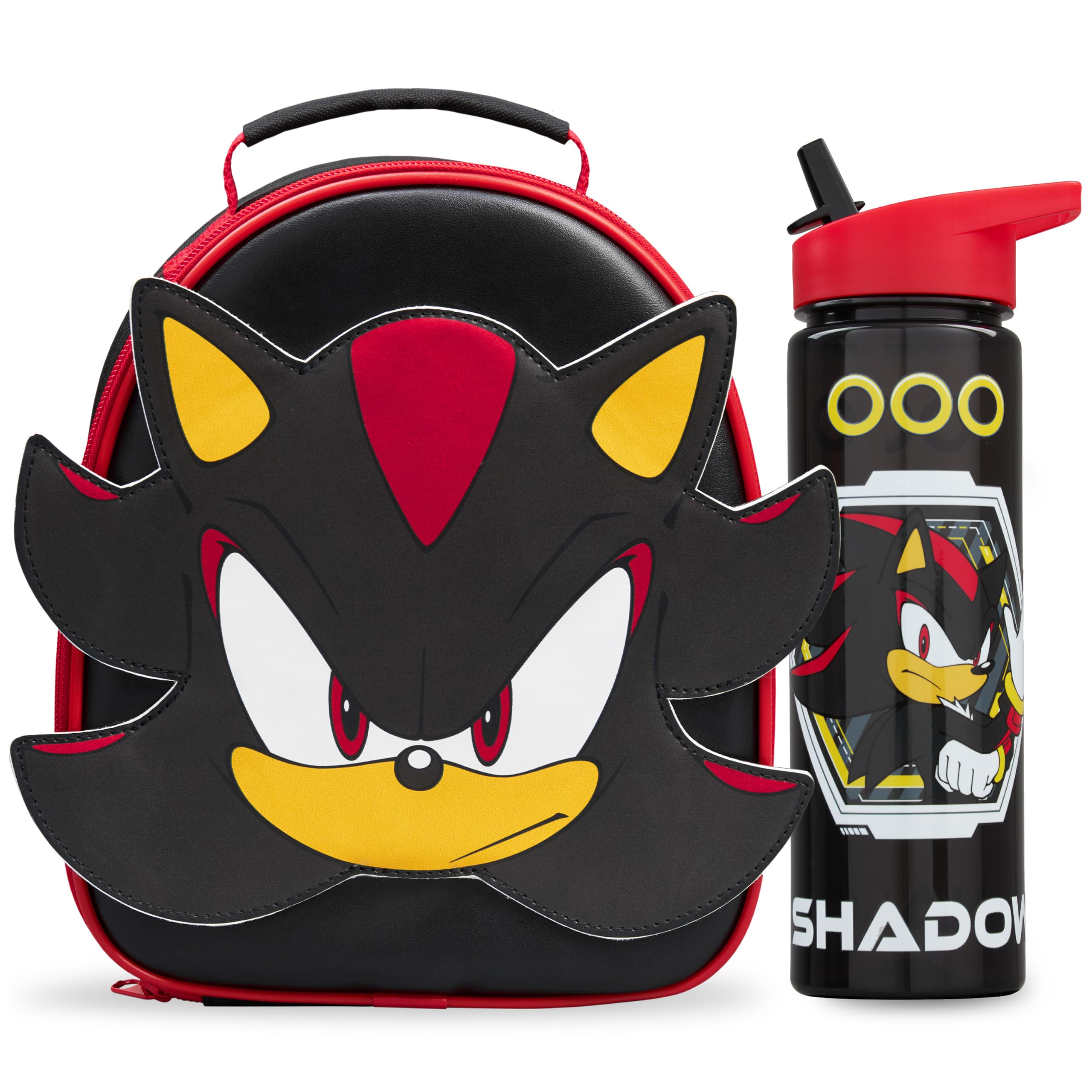 Sonic the Hedgehog 3D Sac Isotherme Repas et Gourde Enfant Set, Shadow Lunch Bag Isotherme avec Fermeture Éclair et Sans BPA Gourde Air Up, École ou Pique Nique, Cadeau Enfant (Noir/Rouge Shadow)