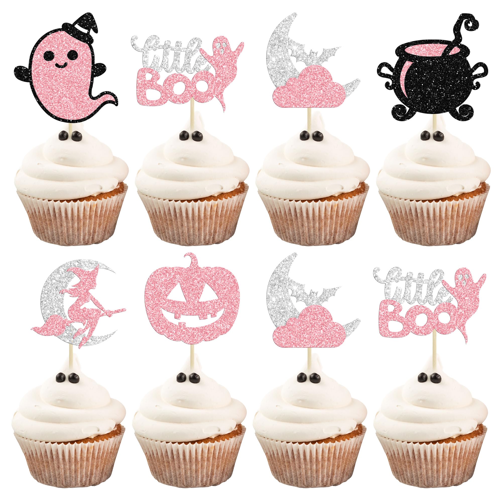 24 Topper Per Cupcake Di Halloween - Decorazioni Per Torte, Feste Gender Reveal, Cartoncino Glitterato - 5