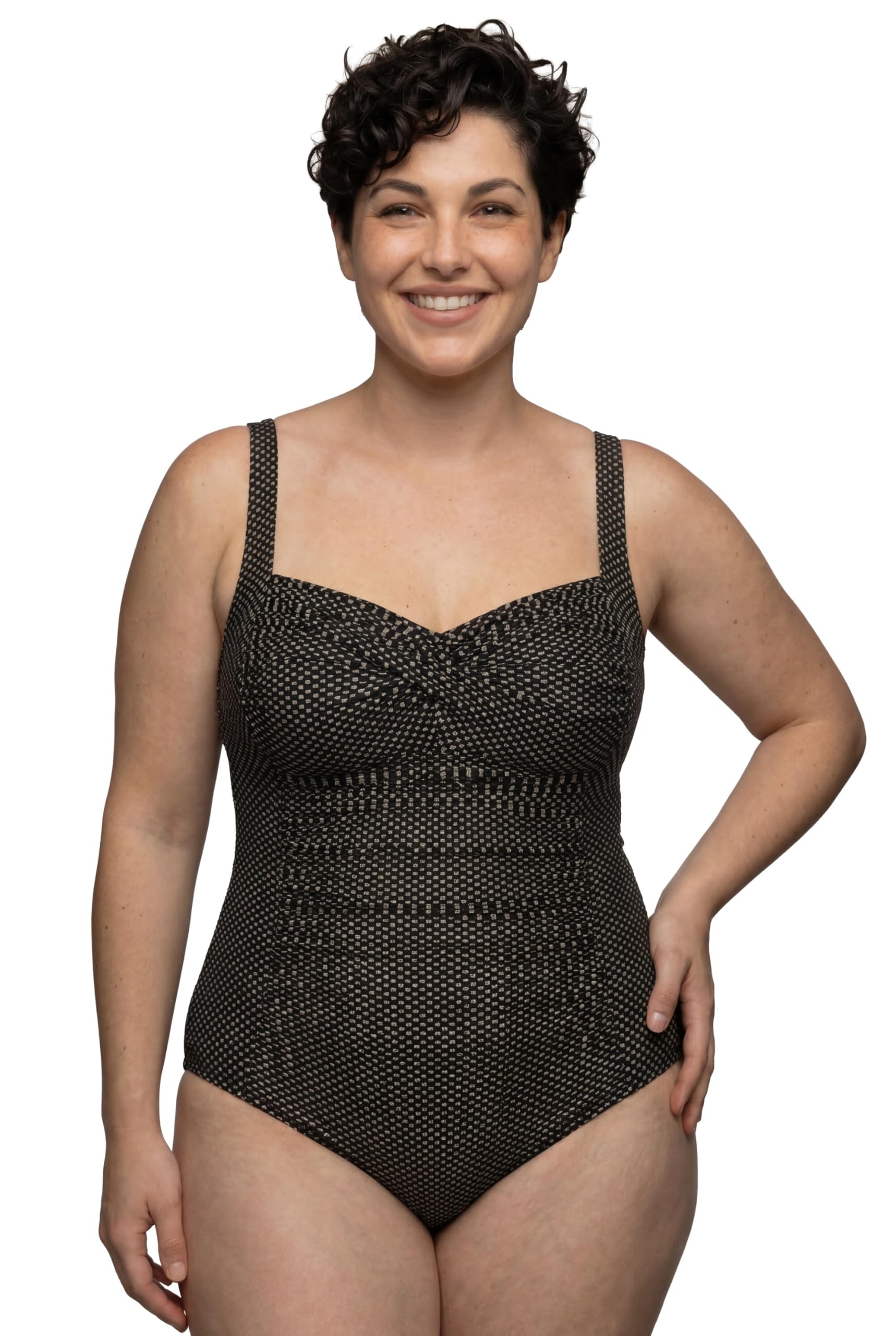 Ulla Popken Damen große Größen Übergrößen Plus Size Badeanzug, Metallic, Softcups, Powermesh-Vorderfutter 836116