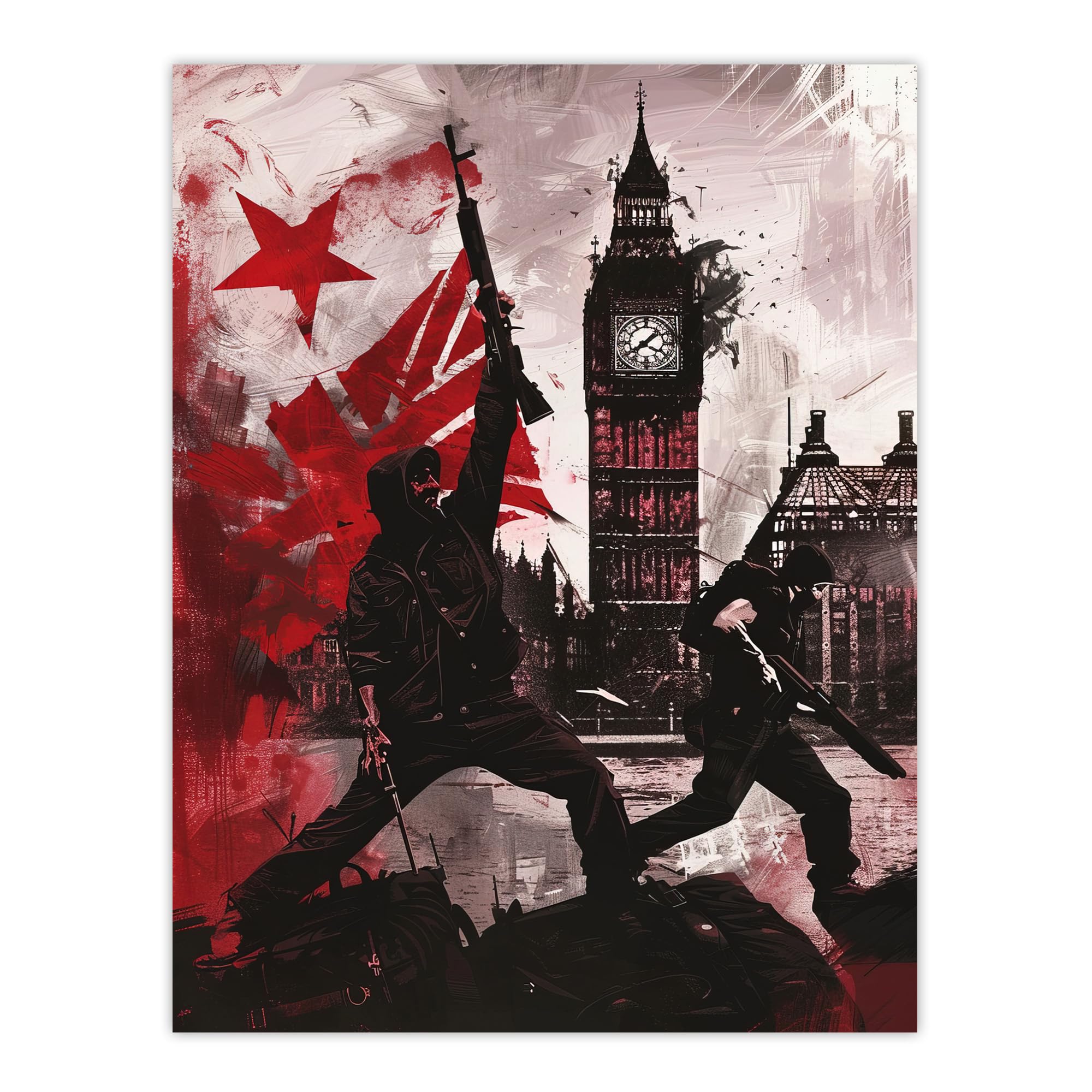 Artery8 UK Anarchy Big Ben Tower London Painting Living Room Large Wall Art Poster Print Thick Paper 18X24 Inch