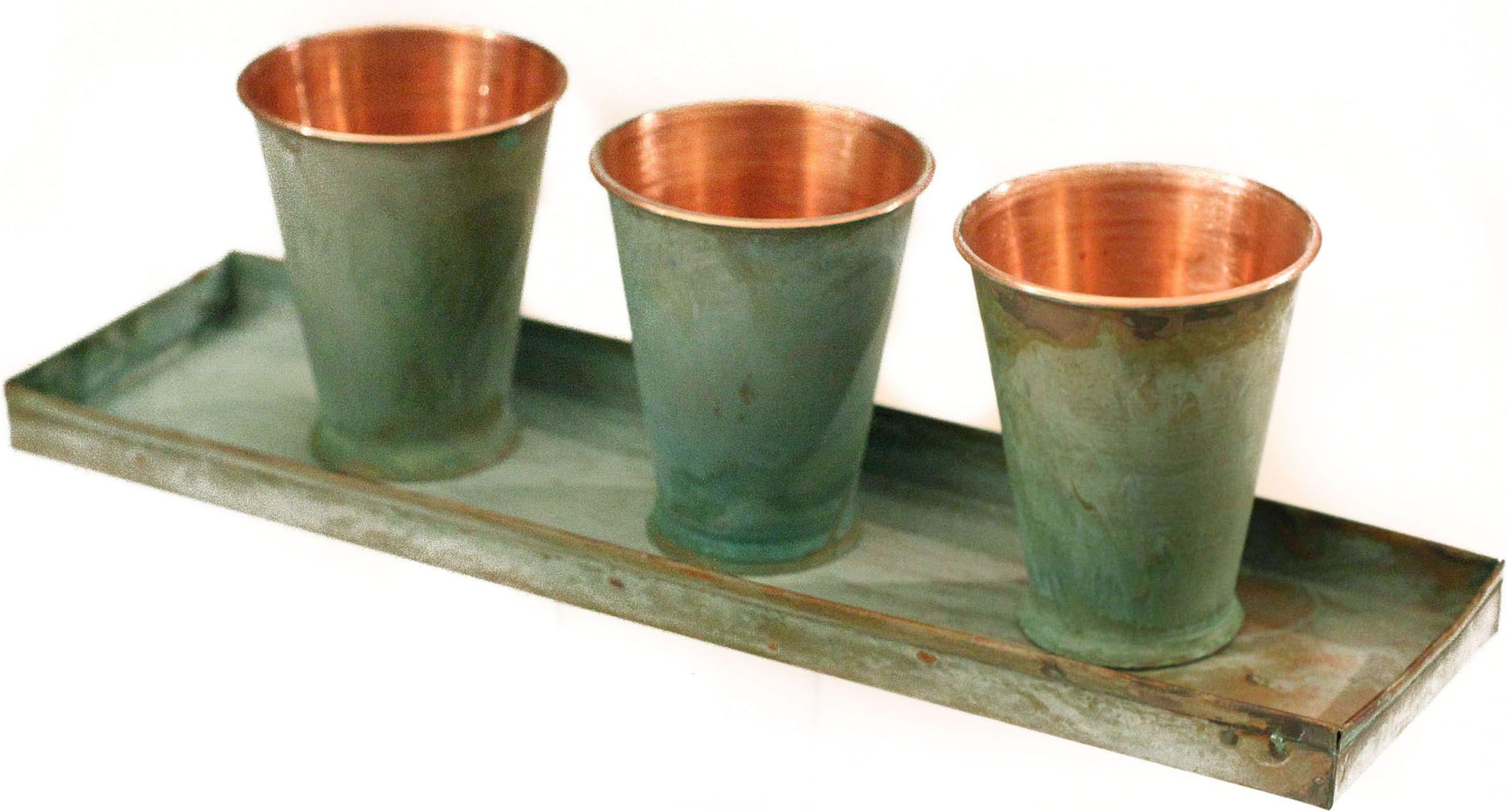 Dago's Copper Designs CP-01-4G 4-Piece Solid Decorative Pot with Narrow Tray, 16-Inch by 4-Inch by 4-Inch, Verdigris