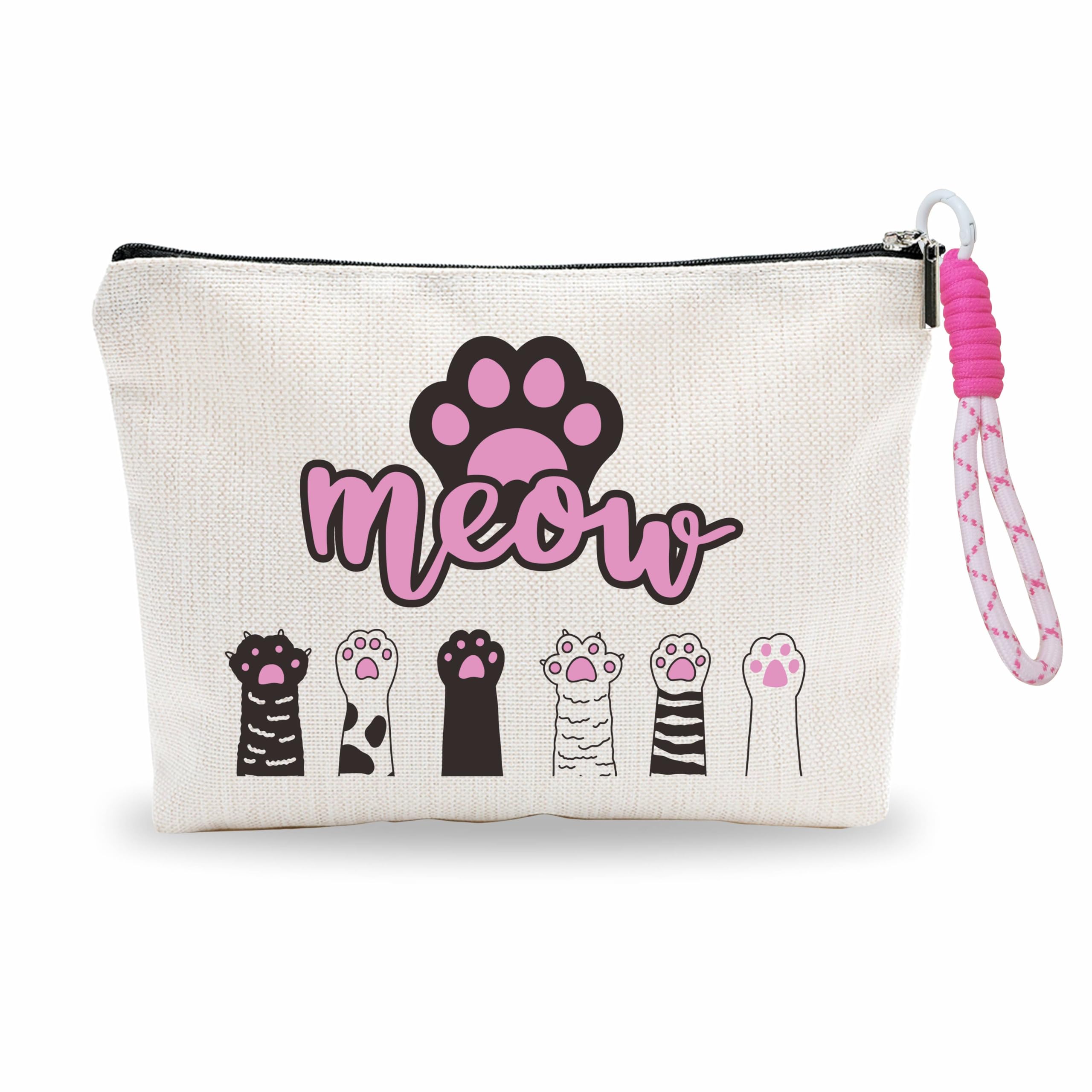 EXWCat's Paw Makeup Bag With Pink Hand Strap,Cosmetic Bag For Women,Travel  Skin Care Bag,Toiletry Bag,Gift For Cat Lovers,Birthday Present,Make Up Bag