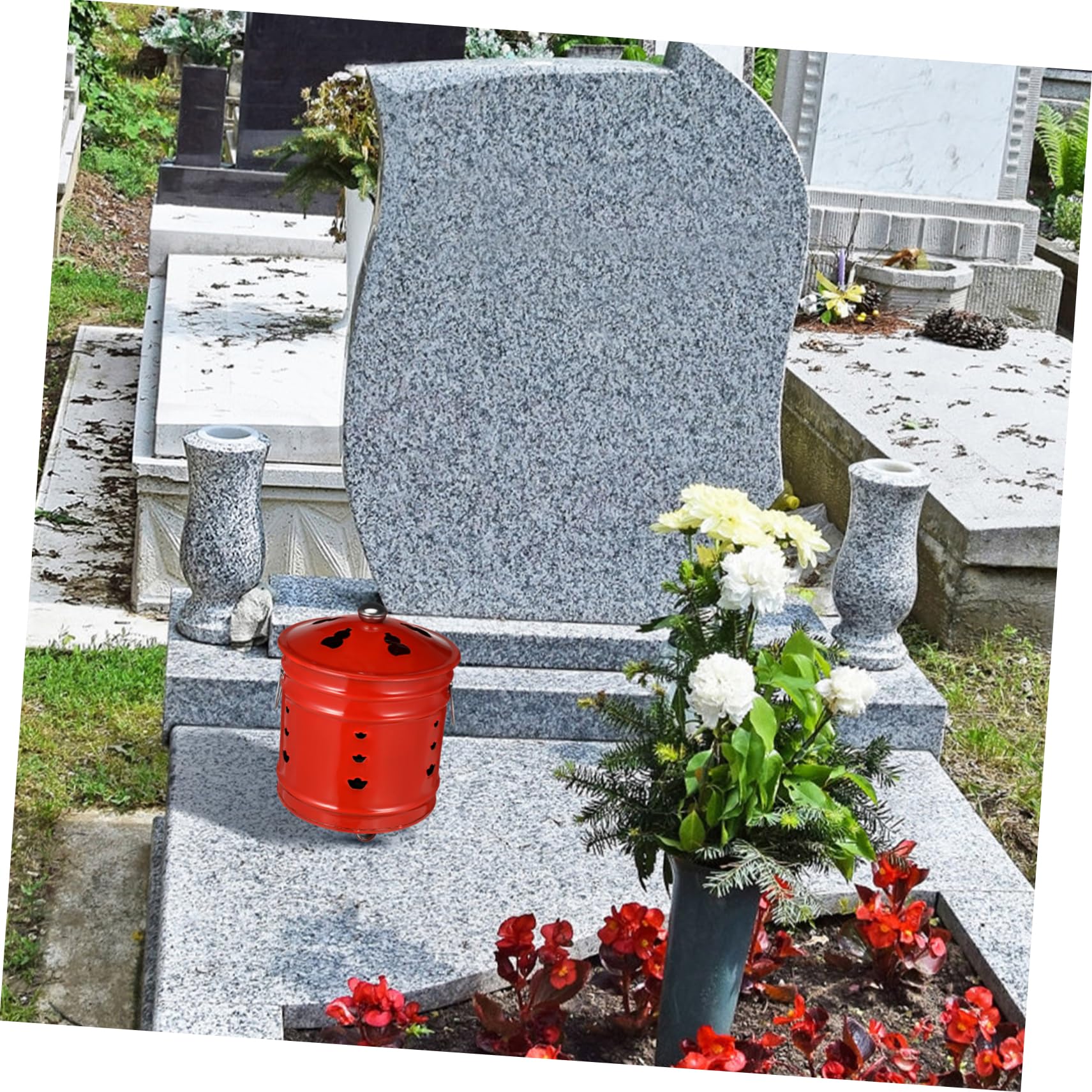 Secchio Rosso in Smalto per Bruciare Carta Design Robusto e Creativo, per Cerimonie di Culto e Bruciare Offerte in Giardino, Stili multipli
