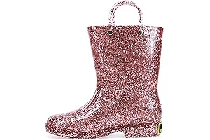 Little Girls Waterproof Glitter Rain Boots with Easy Pull On Handles