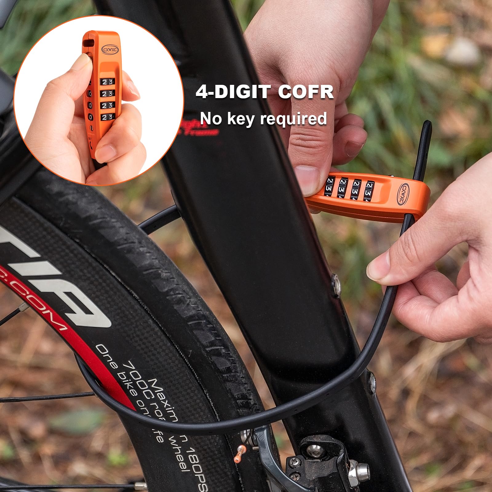 CXWXC Lot de 2 verrous à fermeture éclair – Câble antivol à 4 chiffres pour casque de moto, skateboard, skis, snowboard, poussette et armoire – Idéal pour une sécurité légère (orange, 45 cm)