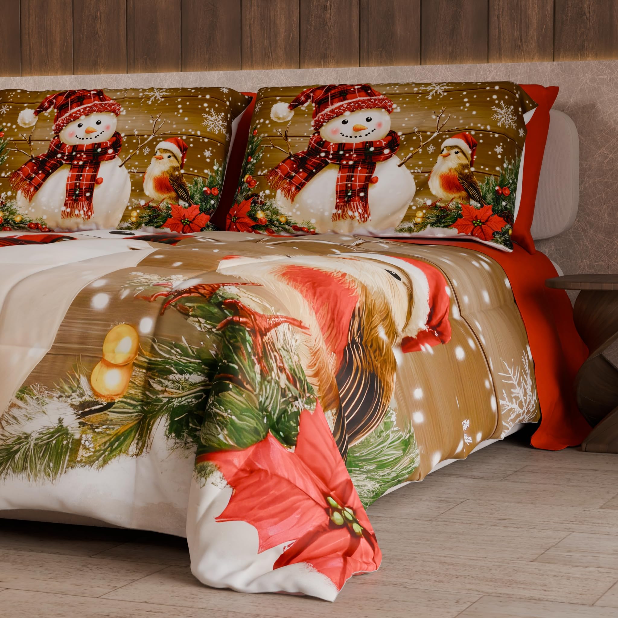 PETTI Artigiani Italiani - Trapunta Matrimoniale Invernale di Natale, Piumone Matrimoniale Natalizio, Trapunta Double Face Tinta Unita e Stampa Digitale Xmas 10, Made in Italy