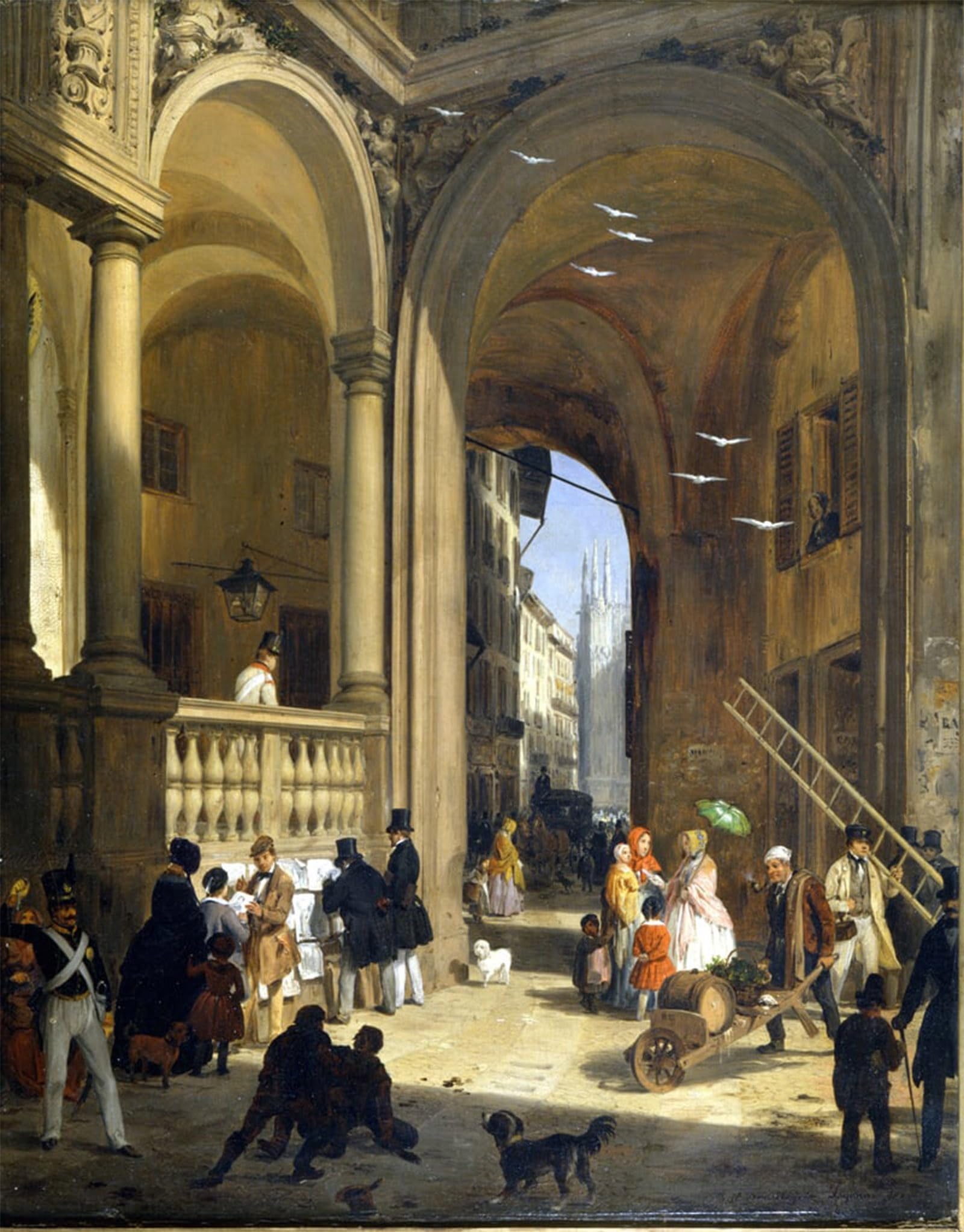 RZHRHJES Abstract Painting Poster Art Print Canvas Print Poster Milan Piazza Mercanti Painting by Angelo Inganni Landscape Canvas Painting for Office Decor 60x90cm