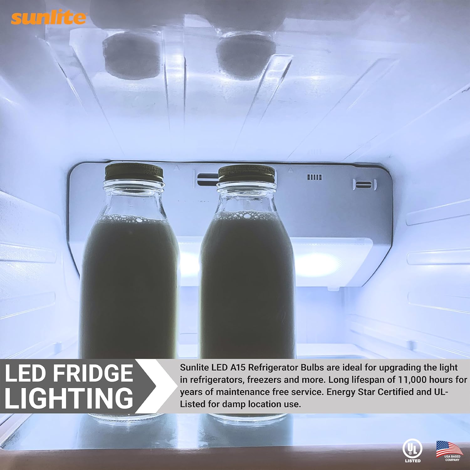 Sunlite LED A15 Refrigerator Light Bulb, 6 Watts (40W Equivalent), 450 Lumens, Medium Base (E26),Dimmable, Frosted Finish, UL Listed, 5000K Daylight, 1 Pack