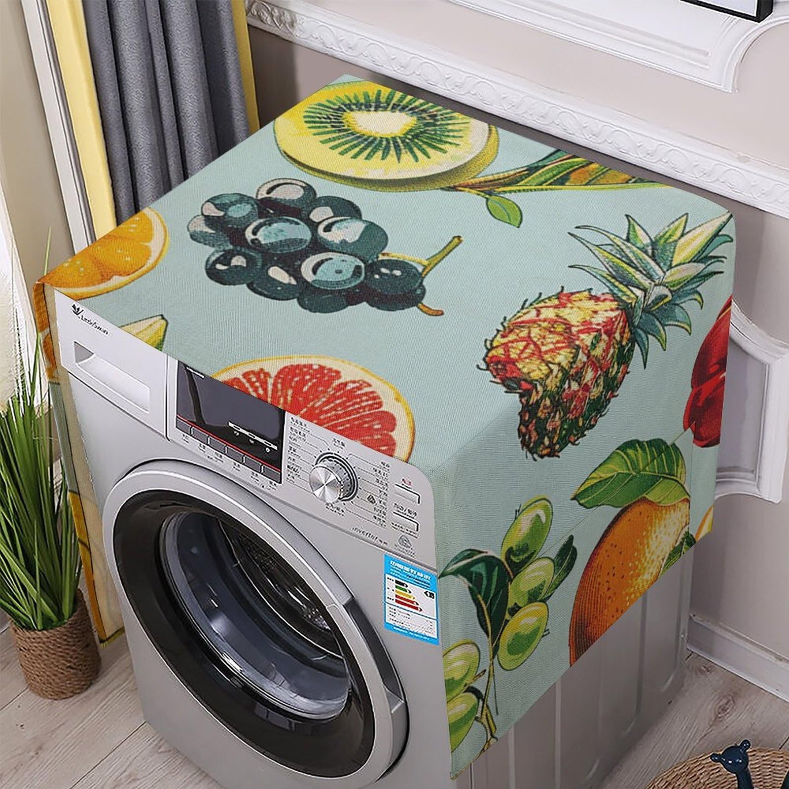 Fodpand White Washing Machine Cover For Top Load Dustproof Fruits Washer And Dryer Cover With Storage Pockets Household Appliance Covers Washable Top Protector Mat Pad For Laundry & Kitchen
