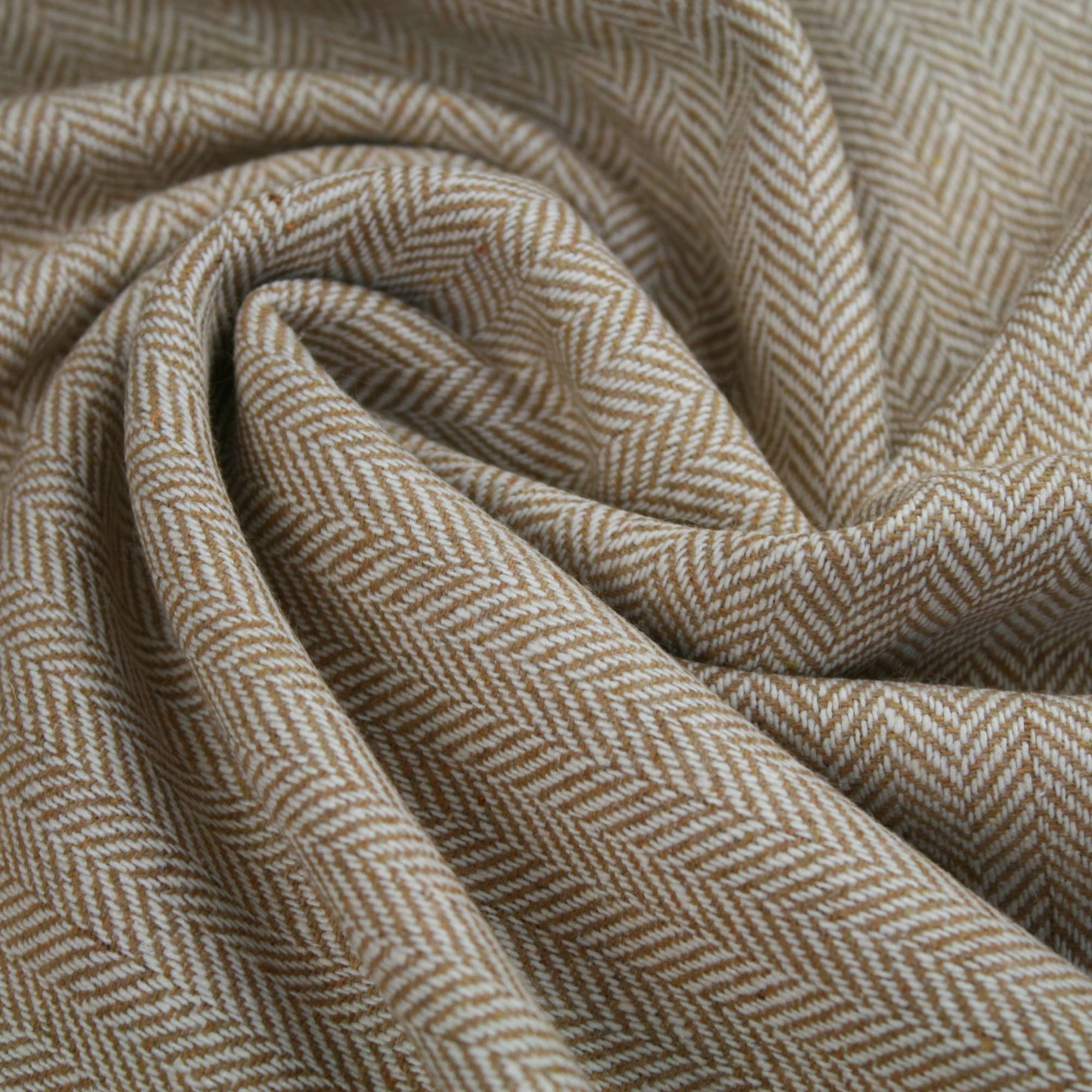 We Love Fabric Beige Herringbone Tweed Wool Blend Upholstery Fabric For Sofas Cushions Chairs Warm (Medium Weight)