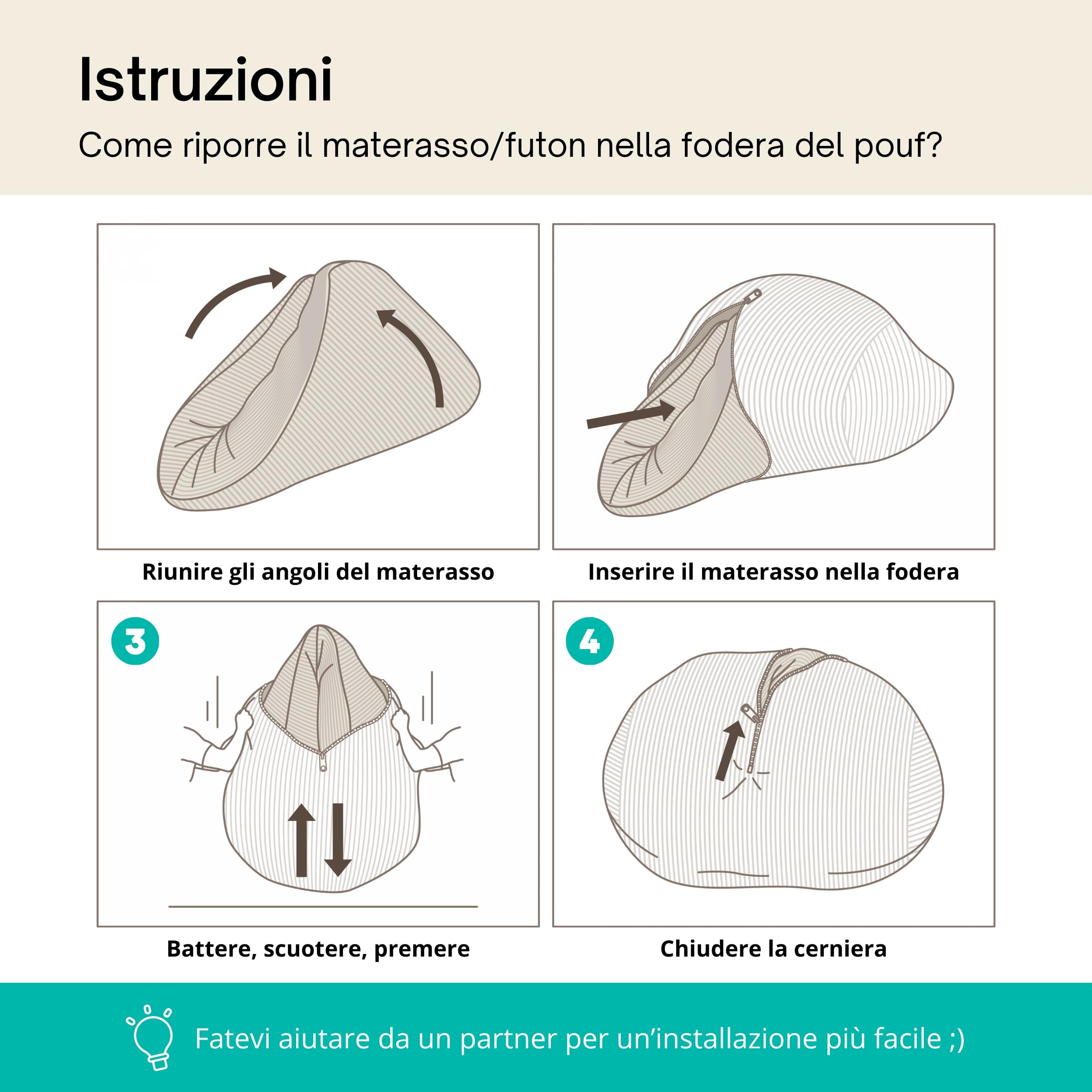 bananair - Pouf Poltrona Sacco Convertibile en Materasso/Futon Singolo Pieghevole 135x185 cm - Morbido, Tessuto di Velluto a Coste Larghe - Confortevole, Imbottitura in Schiuma (Grigio Scuro)